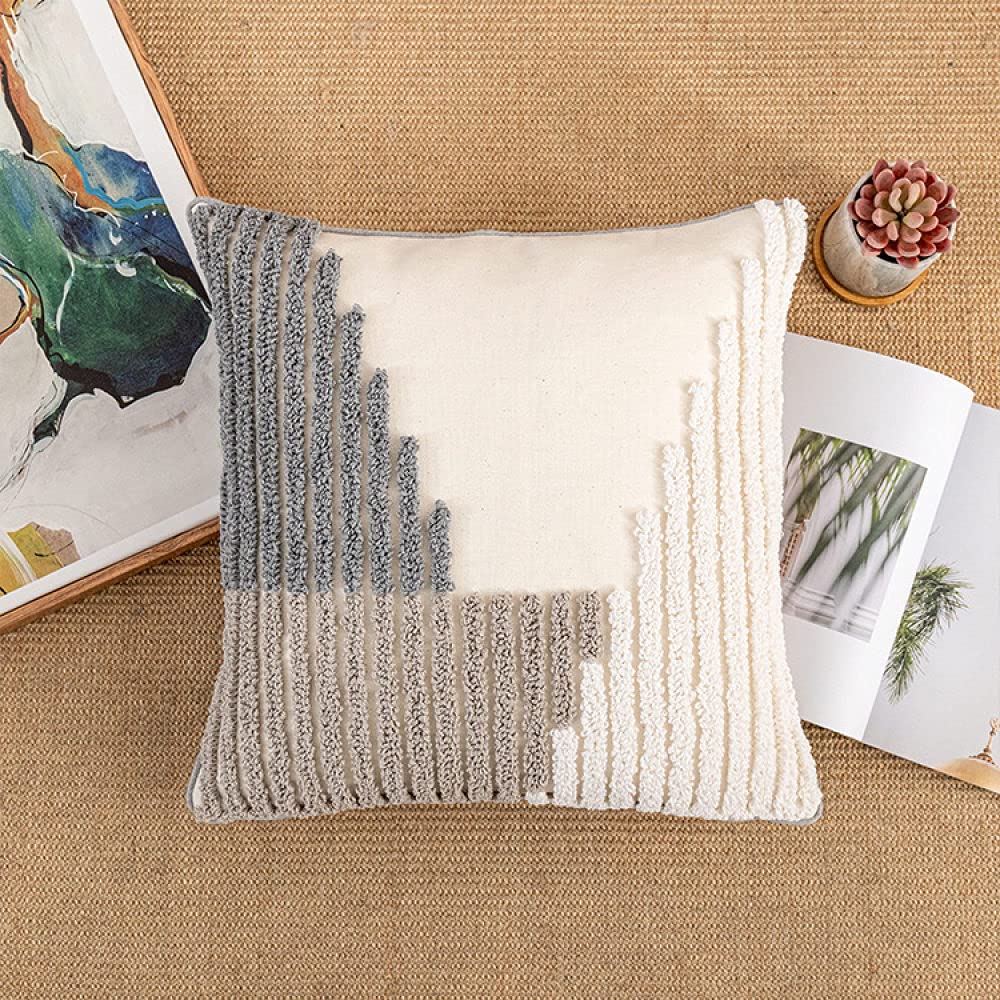 Kissenhülle Boho, Vintage Beige Streifen Geometrisches Muster Jacquard Baumwolle Dekorative Kissenbezüge Getuftete Marokkanische Minimalismus 45X45Cm Dekokissen Bezüge Für Sofa Schlafzimmer Wohn