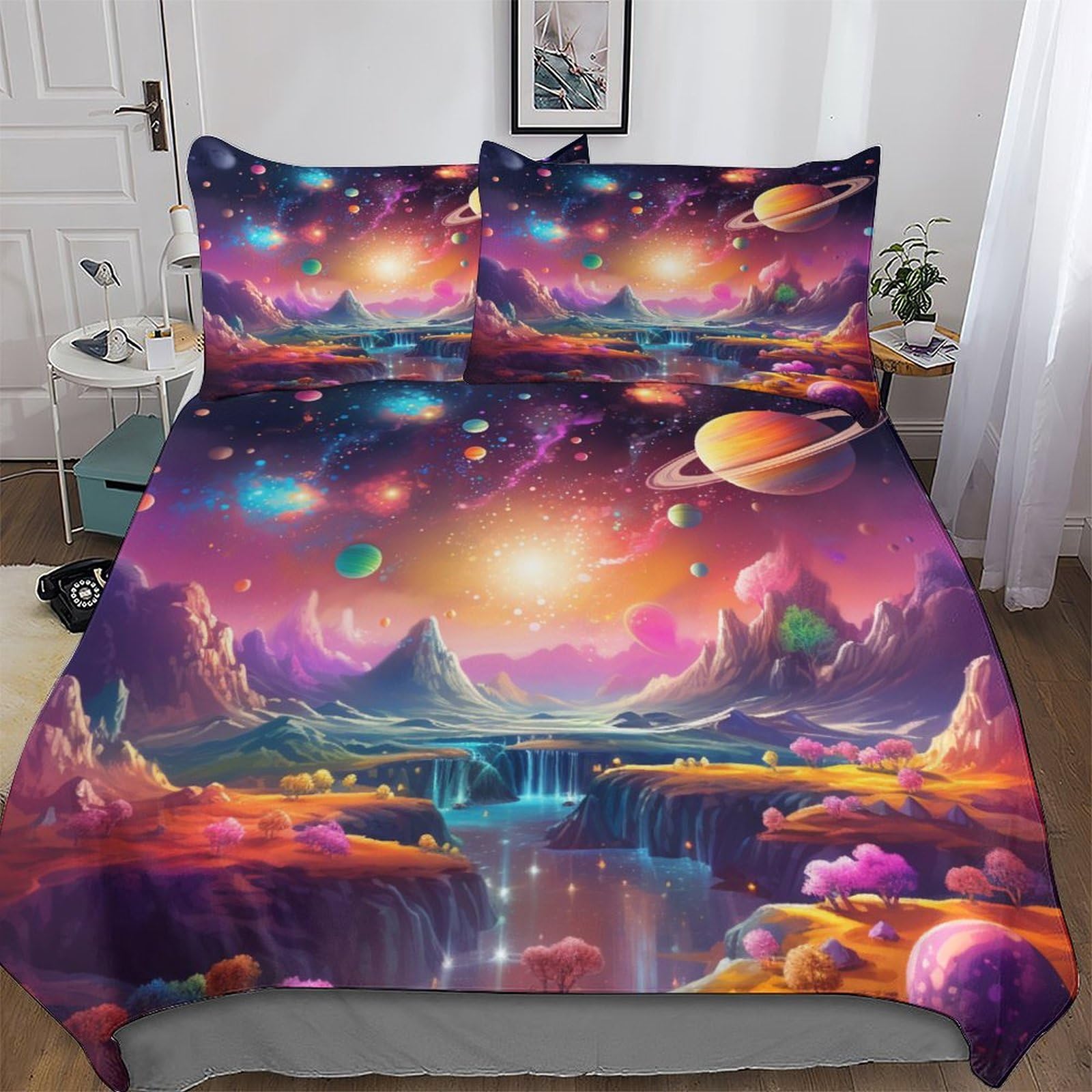 Parure de lit univers planète en microfibre de coton doux, idéale pour ado et enfant