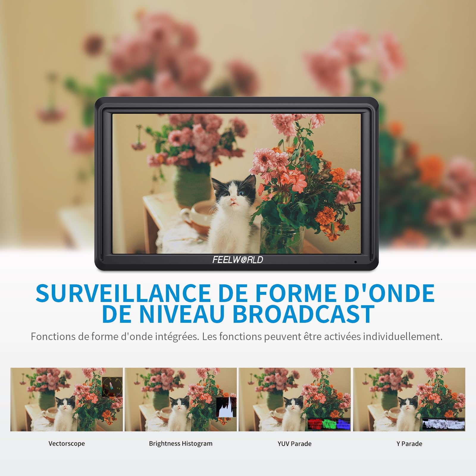 Feelworld S55 V3 5.5 Pouces sur Caméra Moniteur DSLR Camera Field Monitor Small Full HD 1920x1080 IPS Peaking Focus Video Assist avec 4K HDMI 8.4V DC Input Output Livré avec Batterie et Sac，Tilt Arm