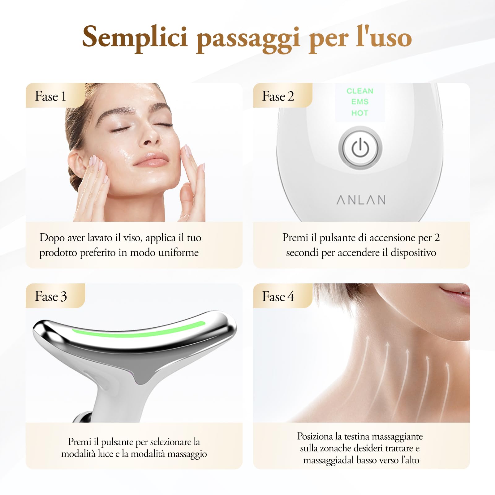 ANLAN Dispositivo di Bellezza Antirughe, Impacco Caldo a 45 ℃ Terapia Della Luce Massaggiatore Viso EMS lifting del Collo Rassodante per Tonificare il Viso,Timer di spegnimento di 5 minuti