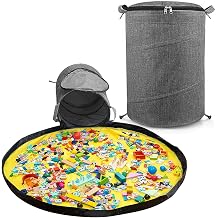 Childrens Toy Storage Bag with Play Mat and Zipper Tidy Bag / Organiser for Building Blocks Cars Dolls and Other Toys - Grey