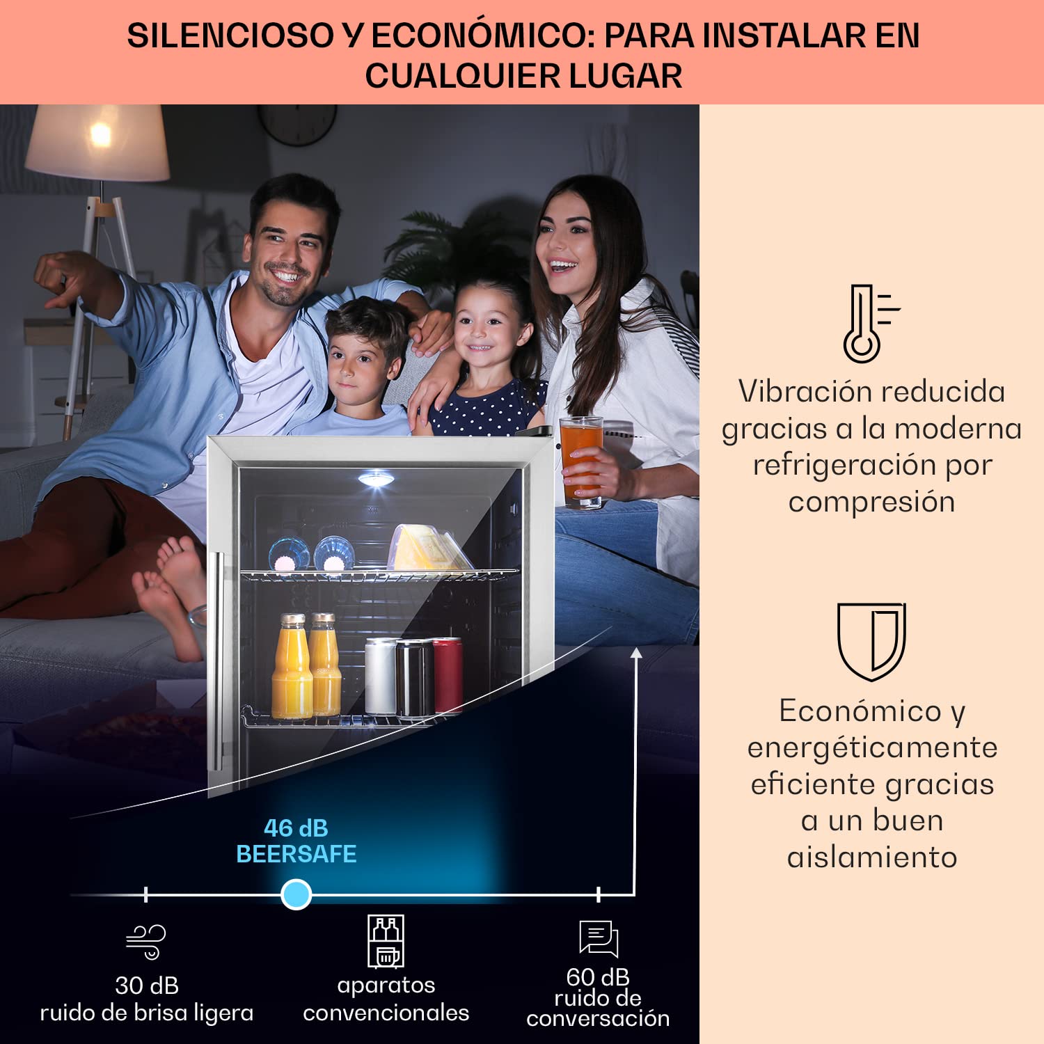 KLARSTEIN Nevera Pequeña Puerta Cristal Habitaciones, Nevera Portatil Electrica, Mini Nevera Pequeña para Bebidas, Frigorificos Pequeños 60L, Mini Frigorifico con Estantes, Neveras Pequeñas