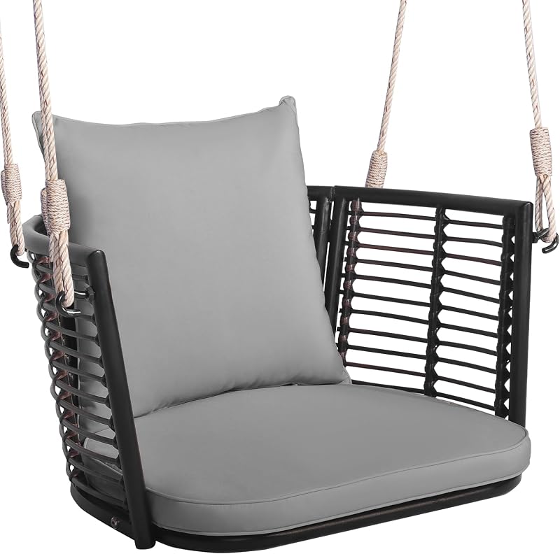 Tangkula Outdoor Hanging Porch Swing with Cushions, Single Person, Grey