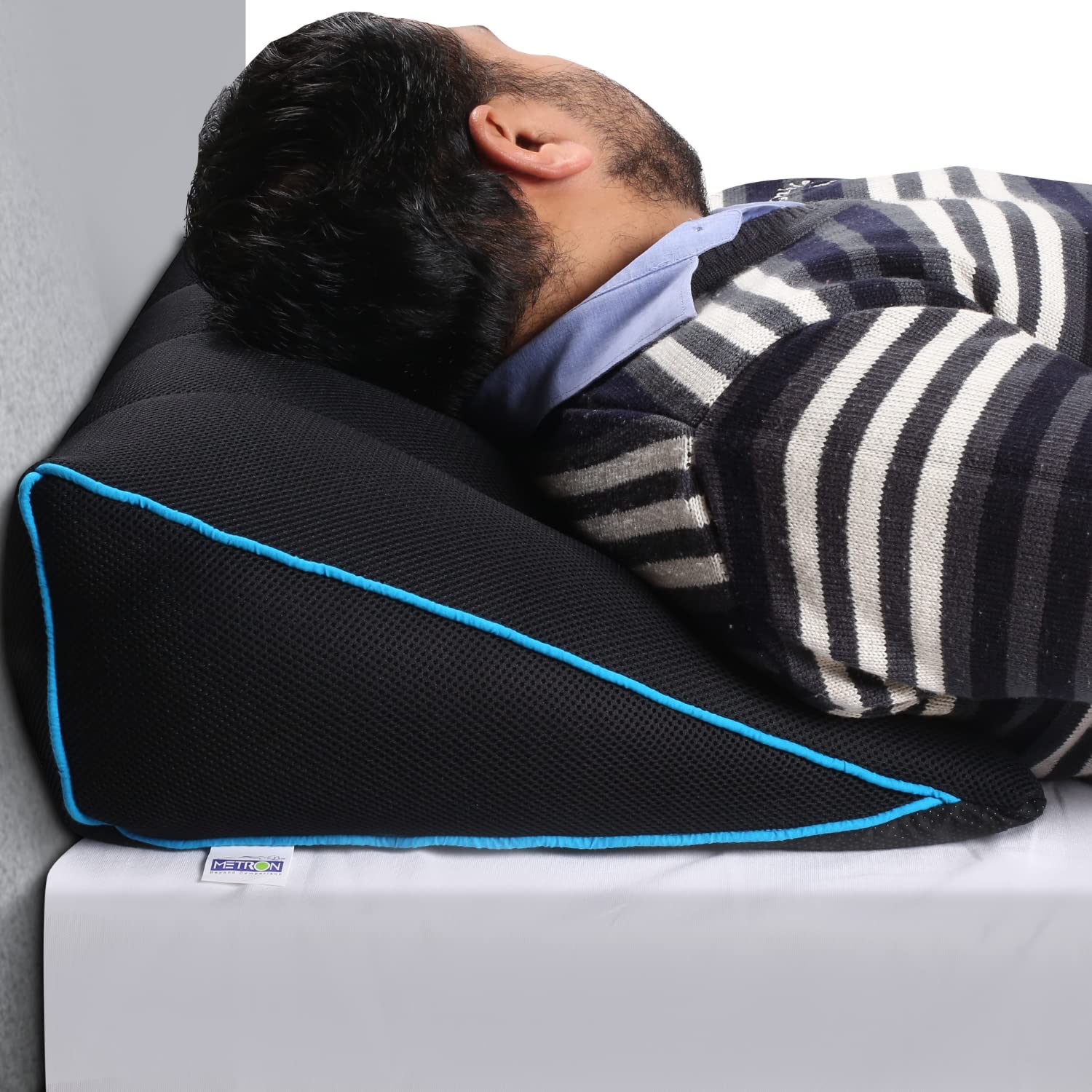 METRON Bed Wedge Acid Reflux Pillow for Inclined Sleeping - Anti-Slip Solution - Cloud Air Macro Beads Filled - 20” Wide 18” Deep 8” High - Breathable & Washable Cushion - Black