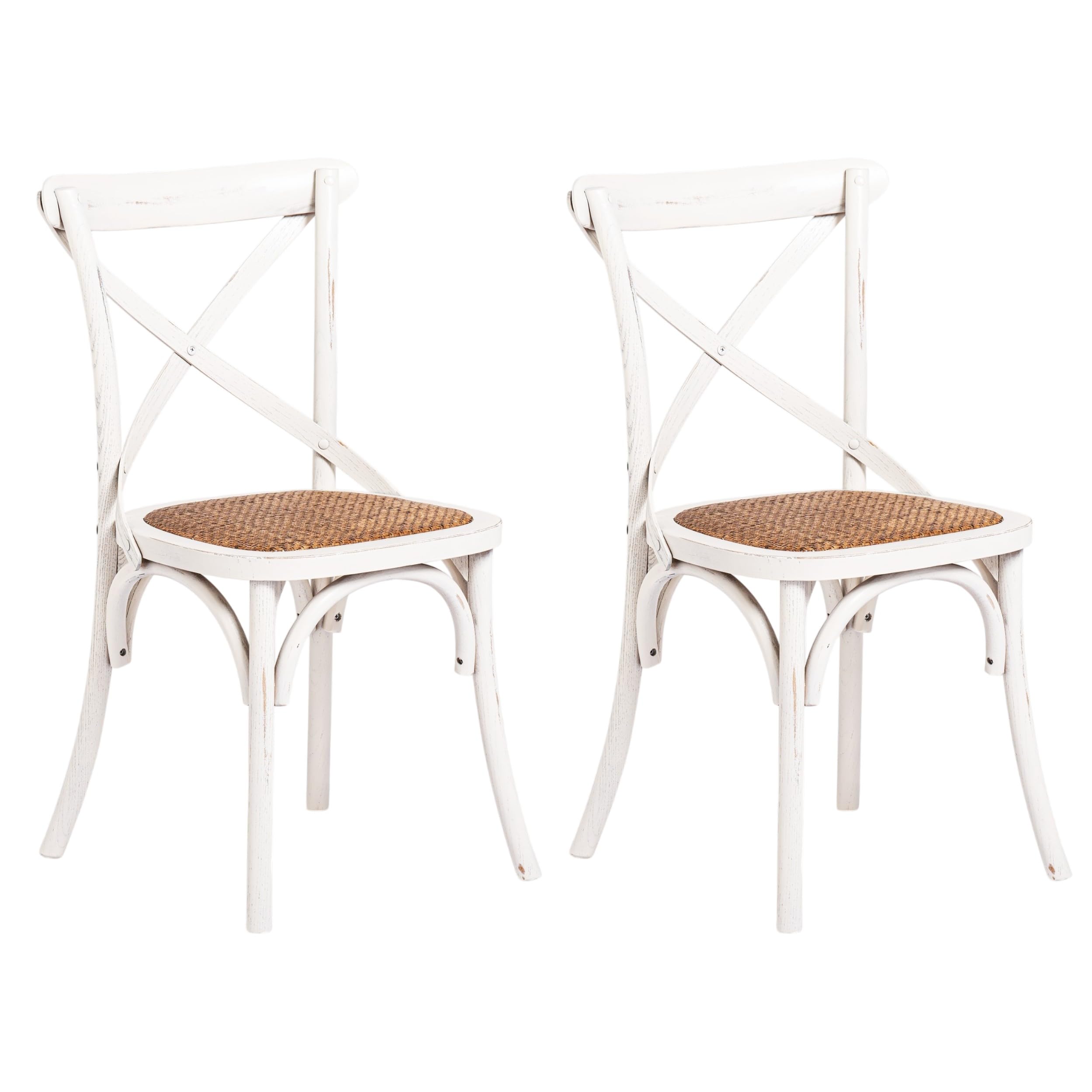 Biscottini Set 2 Sedie cucina legno 86x42x46 cm | Sedia cucina legno Made in Italy | Sedie vintage per sala da pranzo | Sedie legno cucina e giardino Cross (Bianco anticato)