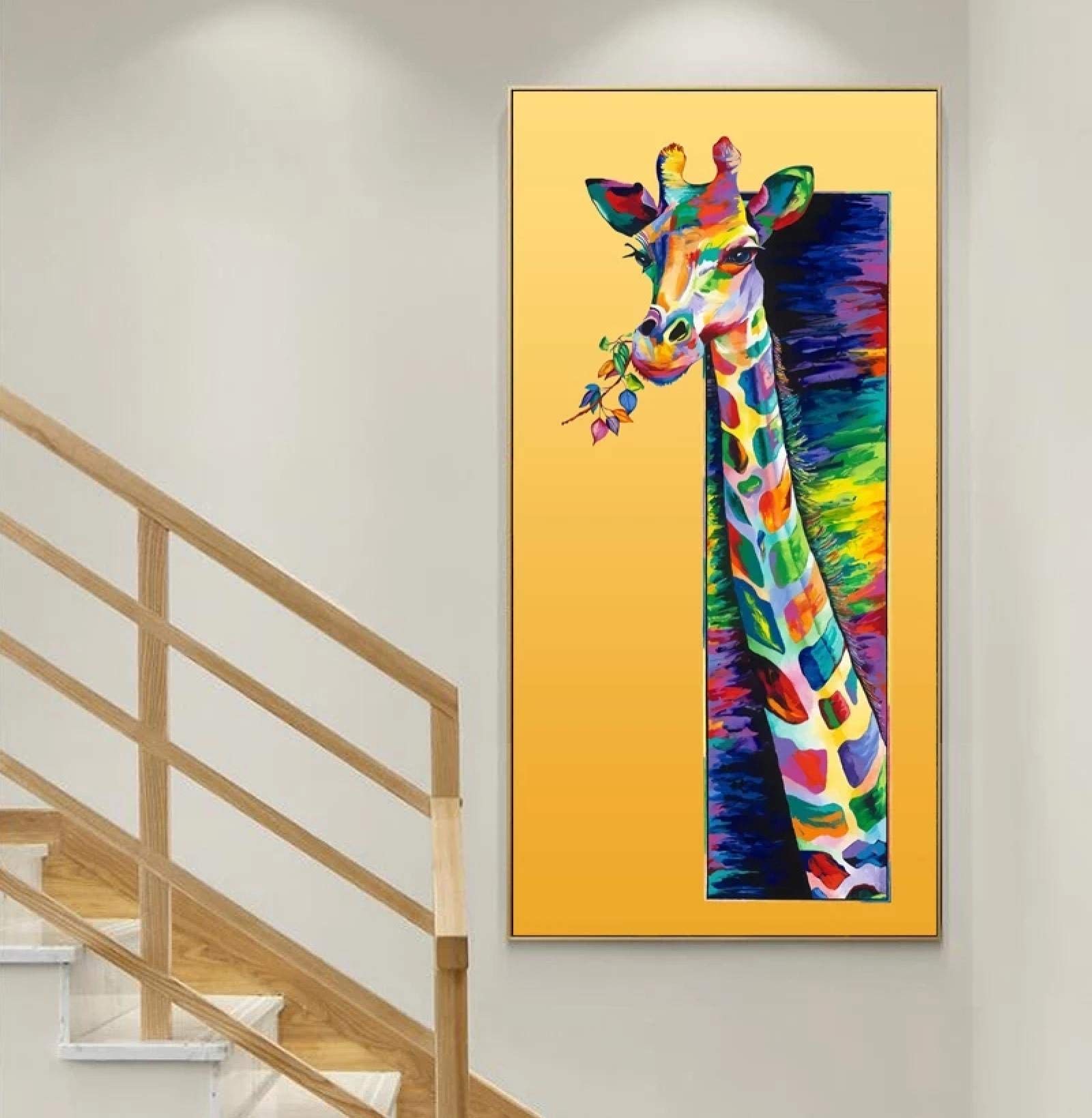 Amazon｜現代水彩キリンキャンバス絵画かわいい動物黄色の背景ポスター