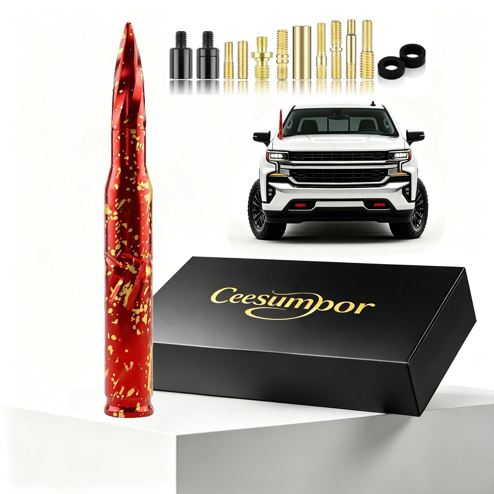 50 Cal Bullet Antenna, Red Replacement Antenna Accessories for Trucks