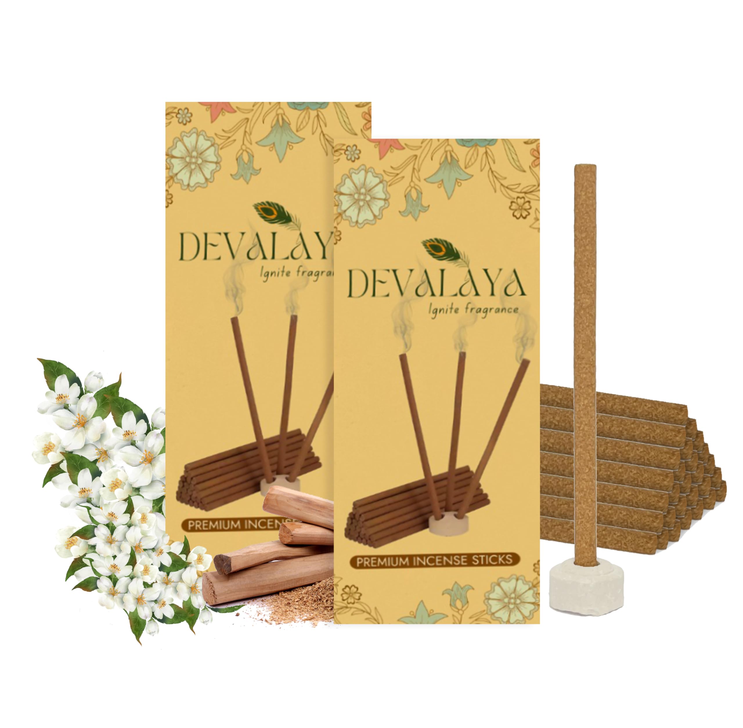 Arabian Mogra & Musky Sandalwood Dhoop Sticks (40 Sticks, Pack of 2), Bamboo-Less Incense Sticks, Agarbatti for Pooja, 100% Charcoal-Free, 4-inch Length with Ceramic Strand