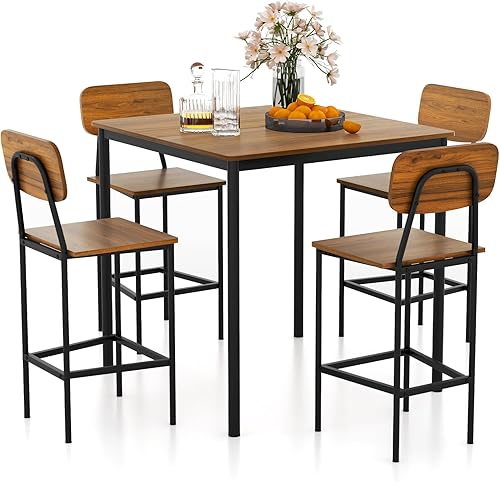 Miniatura 8 de KOTEK Juego de mesa de comedor de 5 piezas, mesa de cocina industrial y sillas para 4, juego de comedor que ahorra espacio con taburetes de bar para