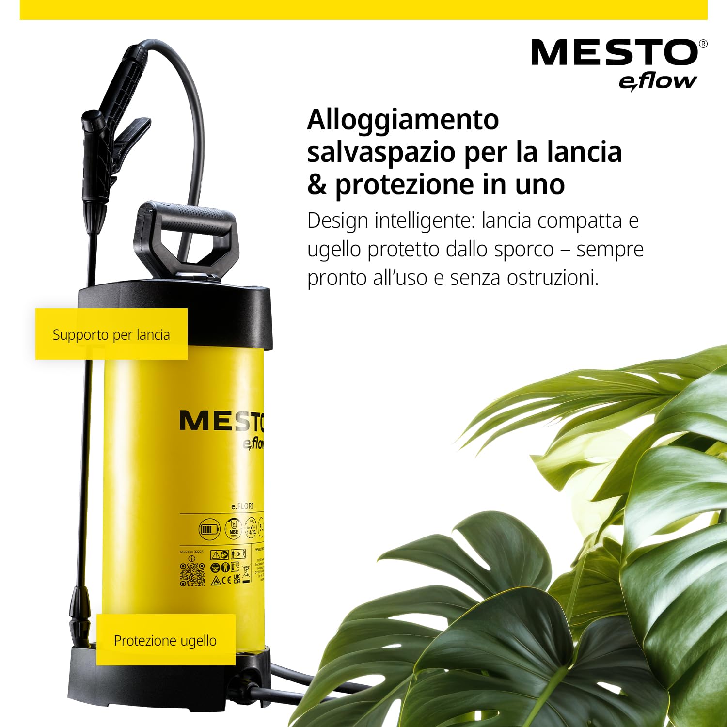 MESTO e.FLORI COMPACT Spruzzatore elettrico 3 L | Spruzzatore a pressione | Nebulizzatore a batteria 1,4 bar | Pompa irroratrice a batteria da giardino per acqua, fertilizzanti, diserbo | Giardinaggio