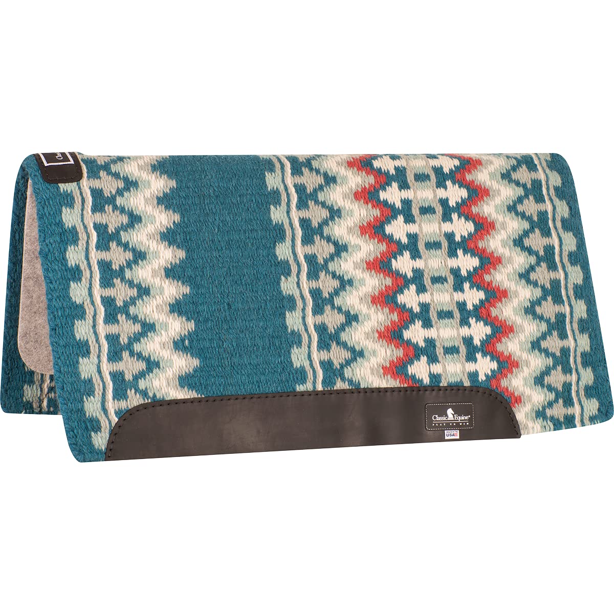 Classic Equine Wool Top 3/4 Inch Saddle Pad 32x34 Ocean Blue-Cream OS