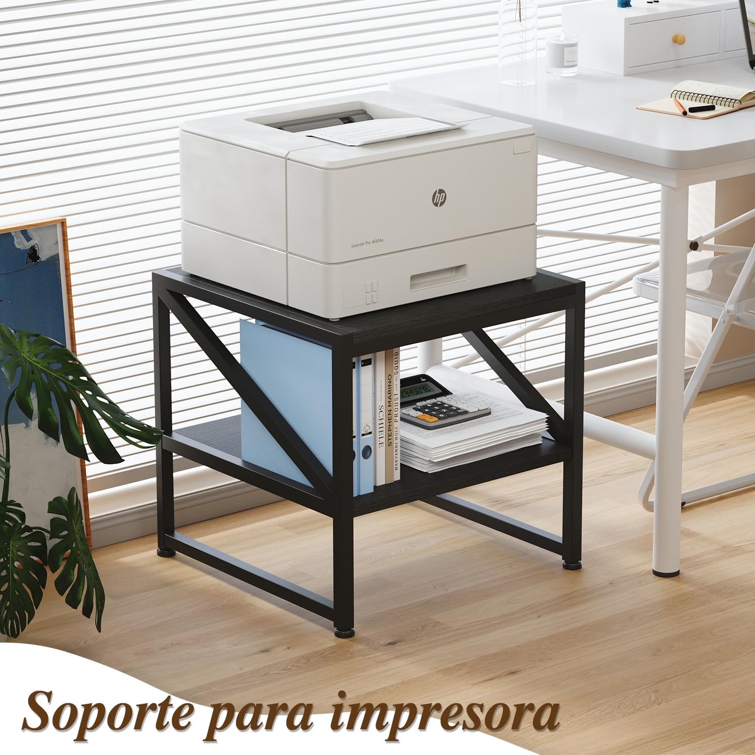 CAIYUN Mesa Auxiliar Salón 50x50x51,5 cm, Mesa de Centro de 2 Niveles Carga Máxima 90 kg, Estilo Industrial con Estructura de Metal, Soporte para Mini Nevera Acuario Impresora, Negro
