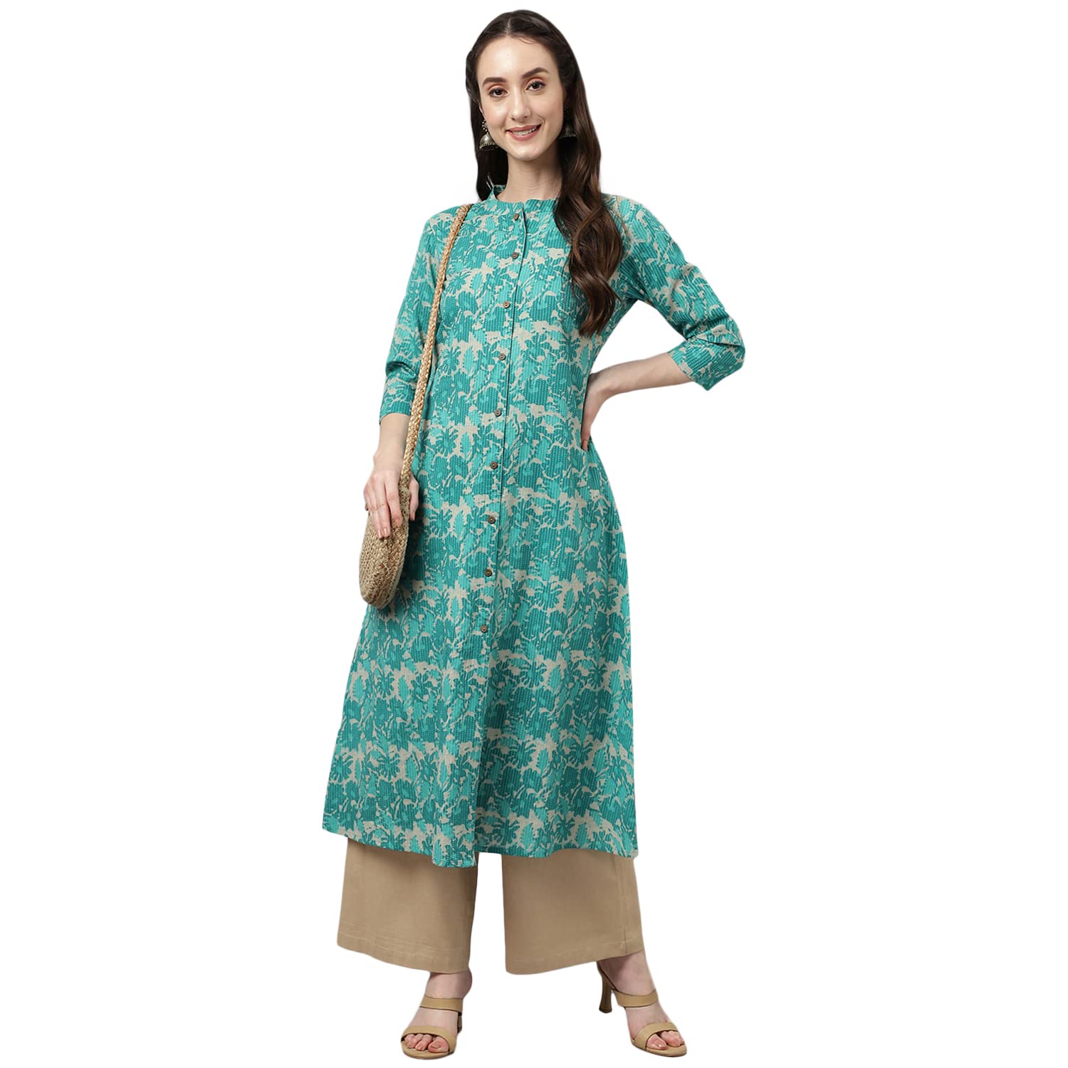 FIORRA Women’s Cotton Straight Fit Straight Floral Printed Kurta