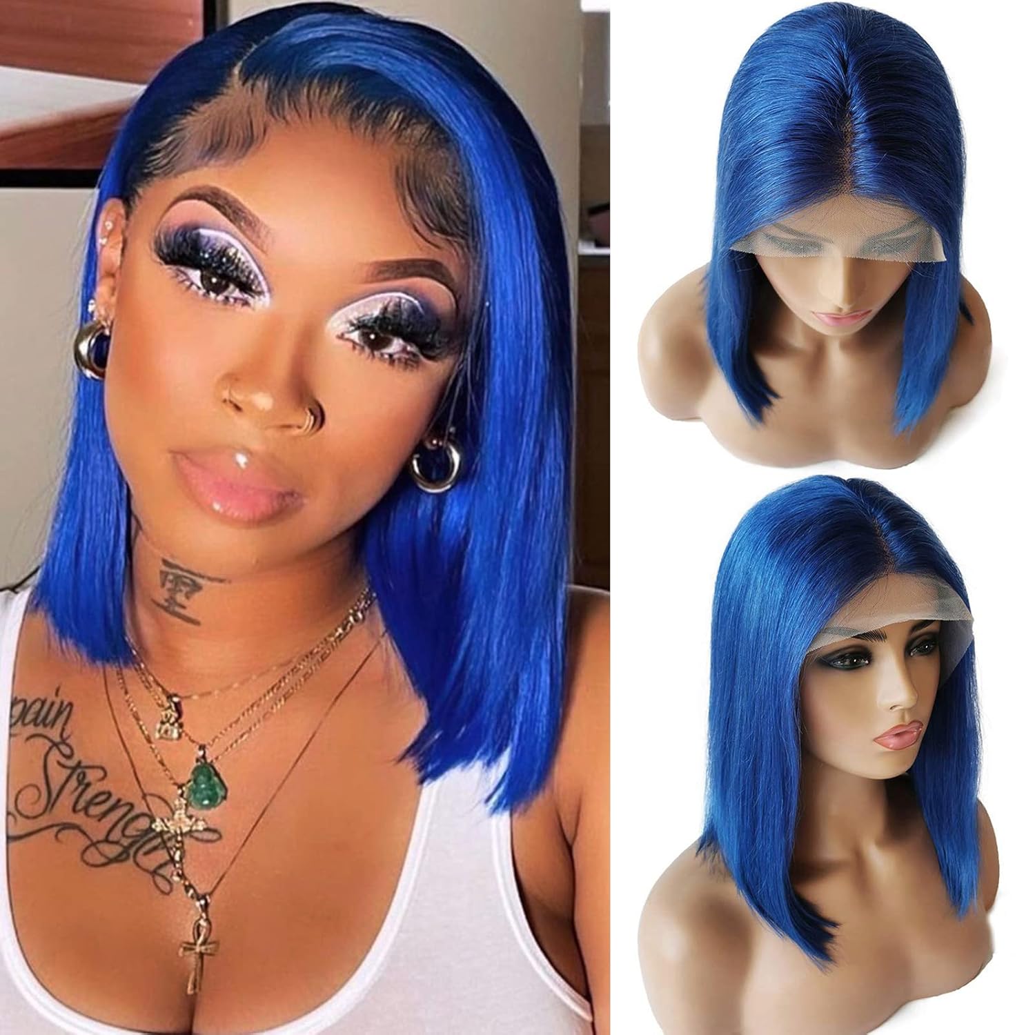 Detailed Blue Human Hair Wig Moment Art Detailed Blue Human Hair Wig Moment Art