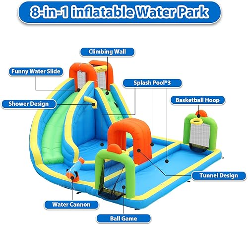 Miniatura 3 de Tobogán acuático inflable,Casa de rebote de agua con tobogán,Castillo animoso para niños al aire libre,Parque acuático inflable para niños patio