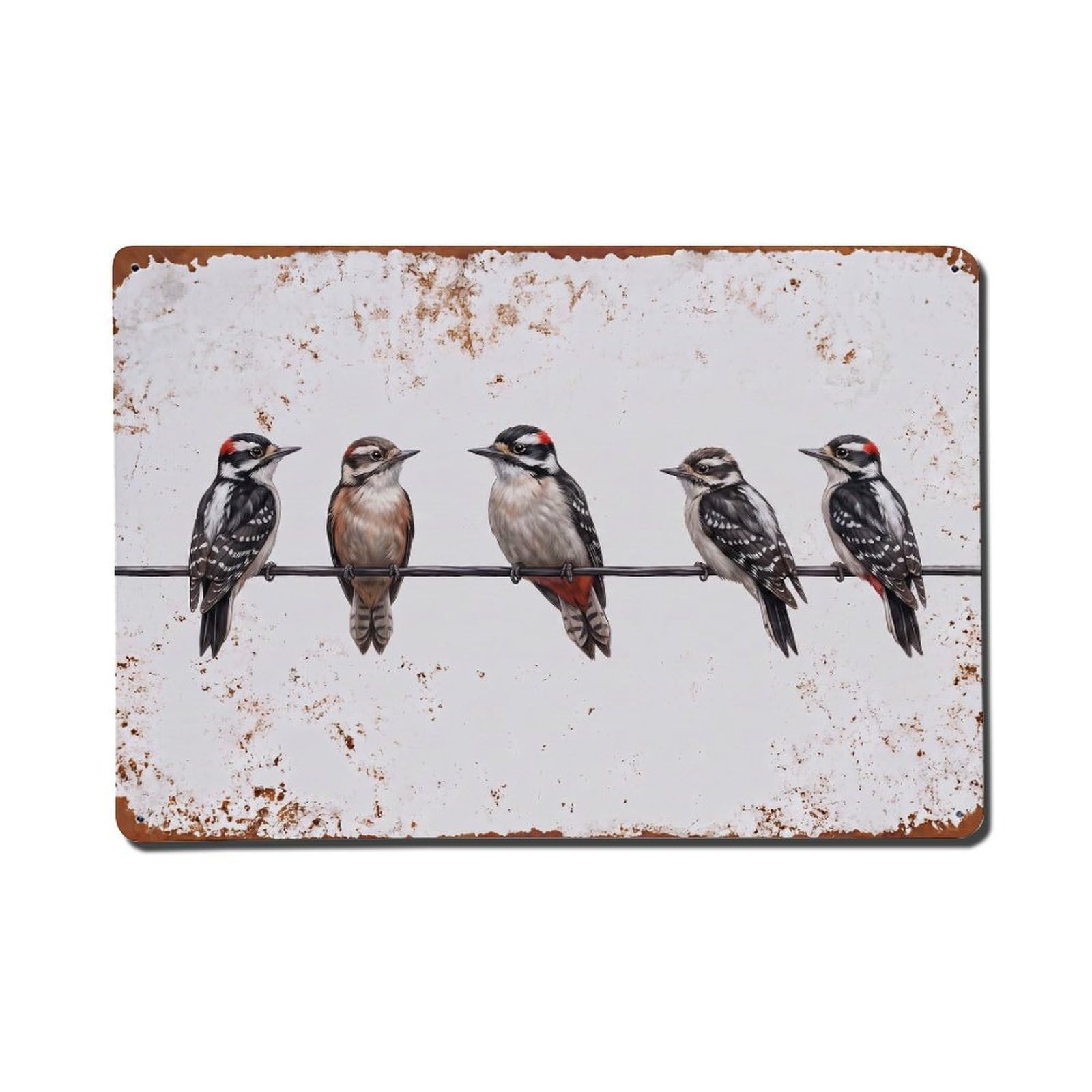 Vintage Retro Birds Downy Woodpecker Metal Tin Sign
