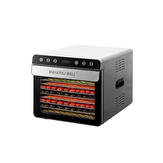 Maharaj Mall 700W Stainless Steel 8 Trays Household Food Dehydrator Jerky Machine with 35-85℃ Temperature Control 0-24H Timer 4KG capacity Double Housing