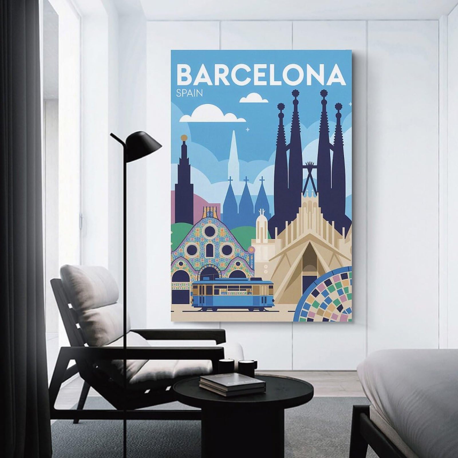 Junmoney Barcelona Spain Travel (3) Hanging Wall Art, 24x36inch(60x90cm), for Gallery Wall Decor And Room Displays, Home Wall Art for Statement Displays