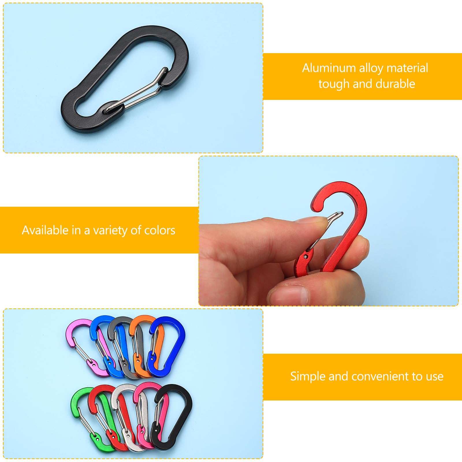 Mousquetons en Aluminium Colorés Porte-clés avec Anneau pour Randonnée Sac à Dos Pêche Camping 10 Pièces