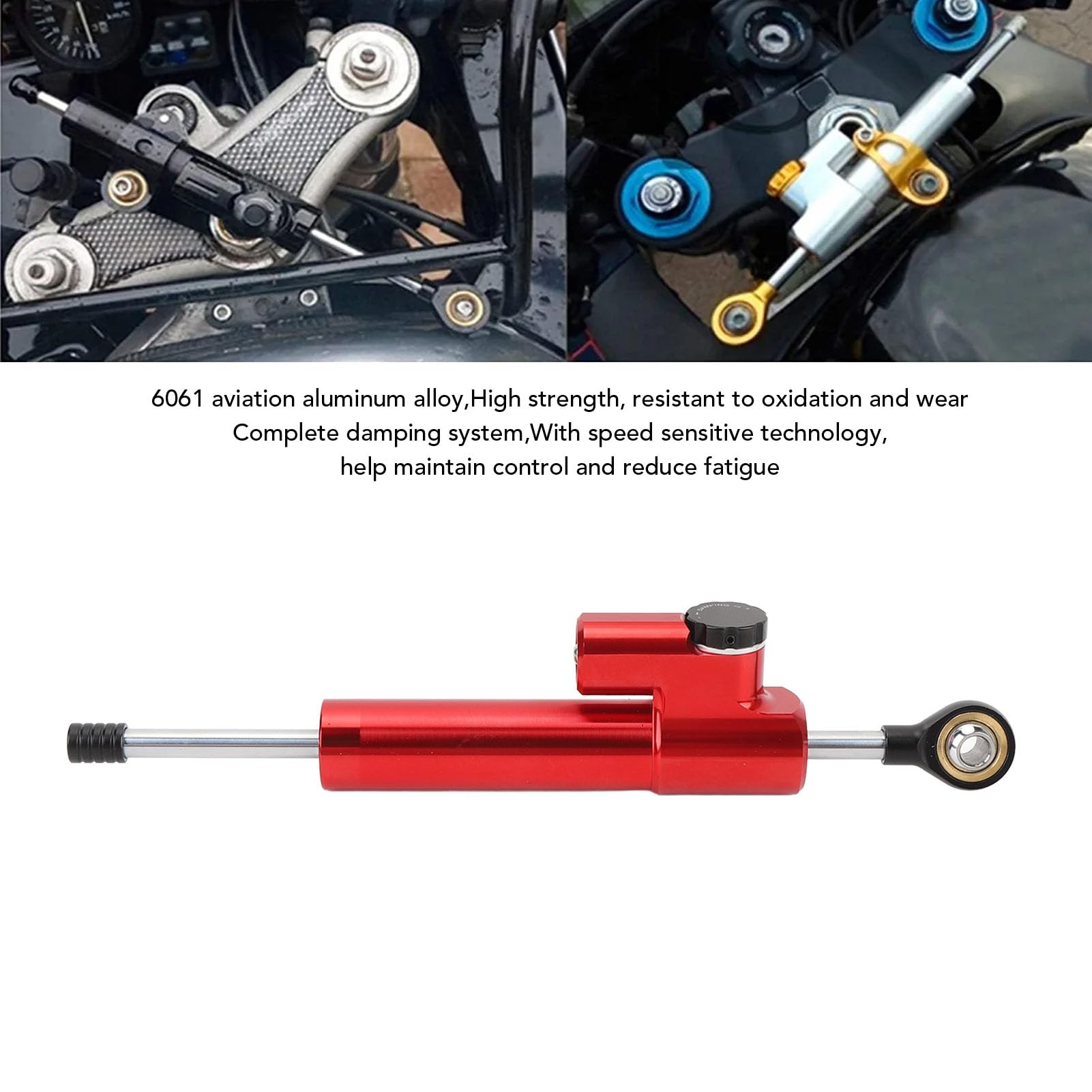 Aramox Amortisseur de Direction Réglable, Augmenter la stabilité Anti oscillation pour les Motos en Alliage D'aluminium 6061 avec 24 Niveaux D'amortissement (rouge)