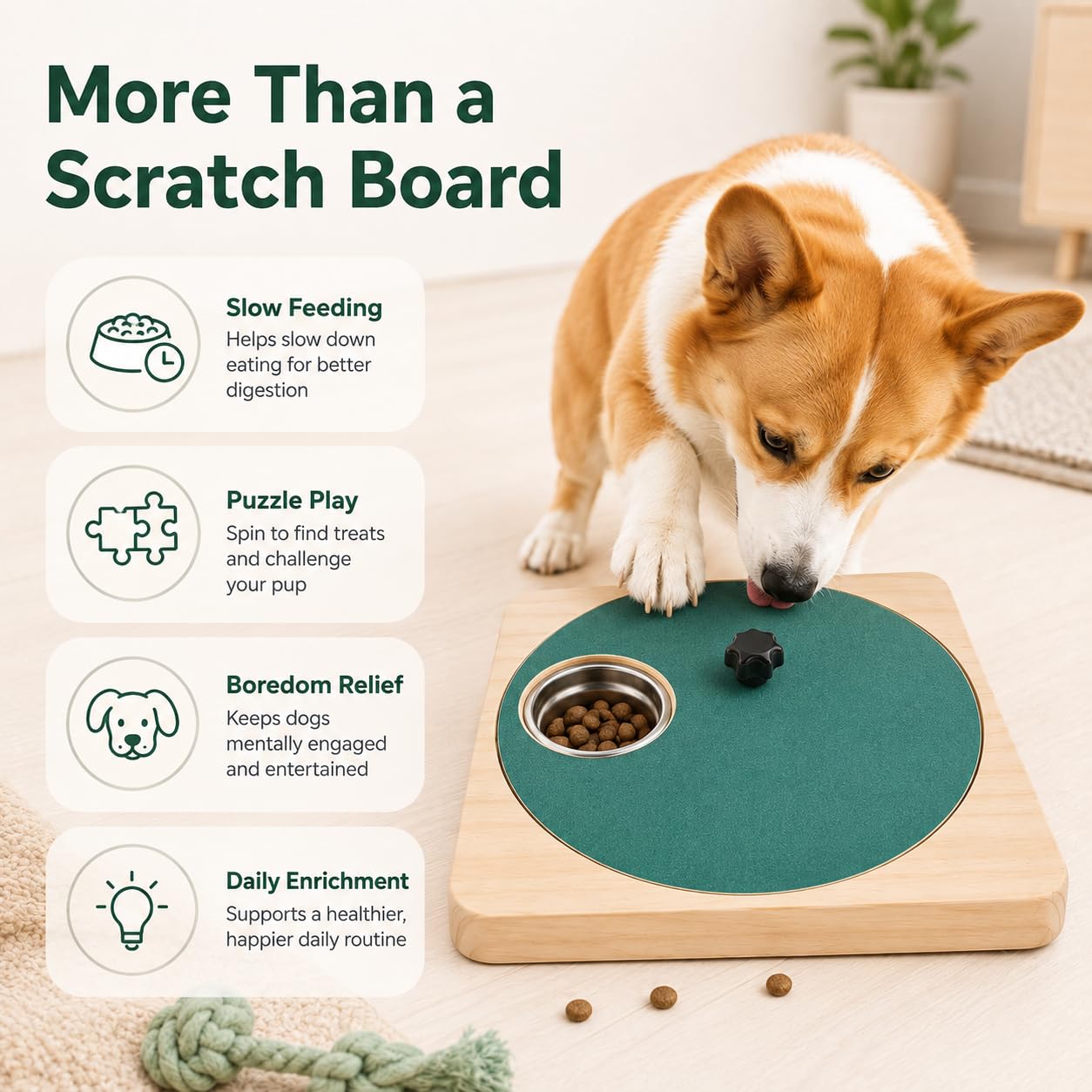 Krallenfeile für Hunde, drehbares Kratzbrett mit Leckerli-Puzzle，Lila