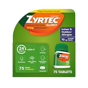 Zyrtec 24 Hour Allergy Medicine Tablets Indoor Outdoor Allergy Pills Non Drowsy Antihistamine 10 mg Cetirizine HCI Relief