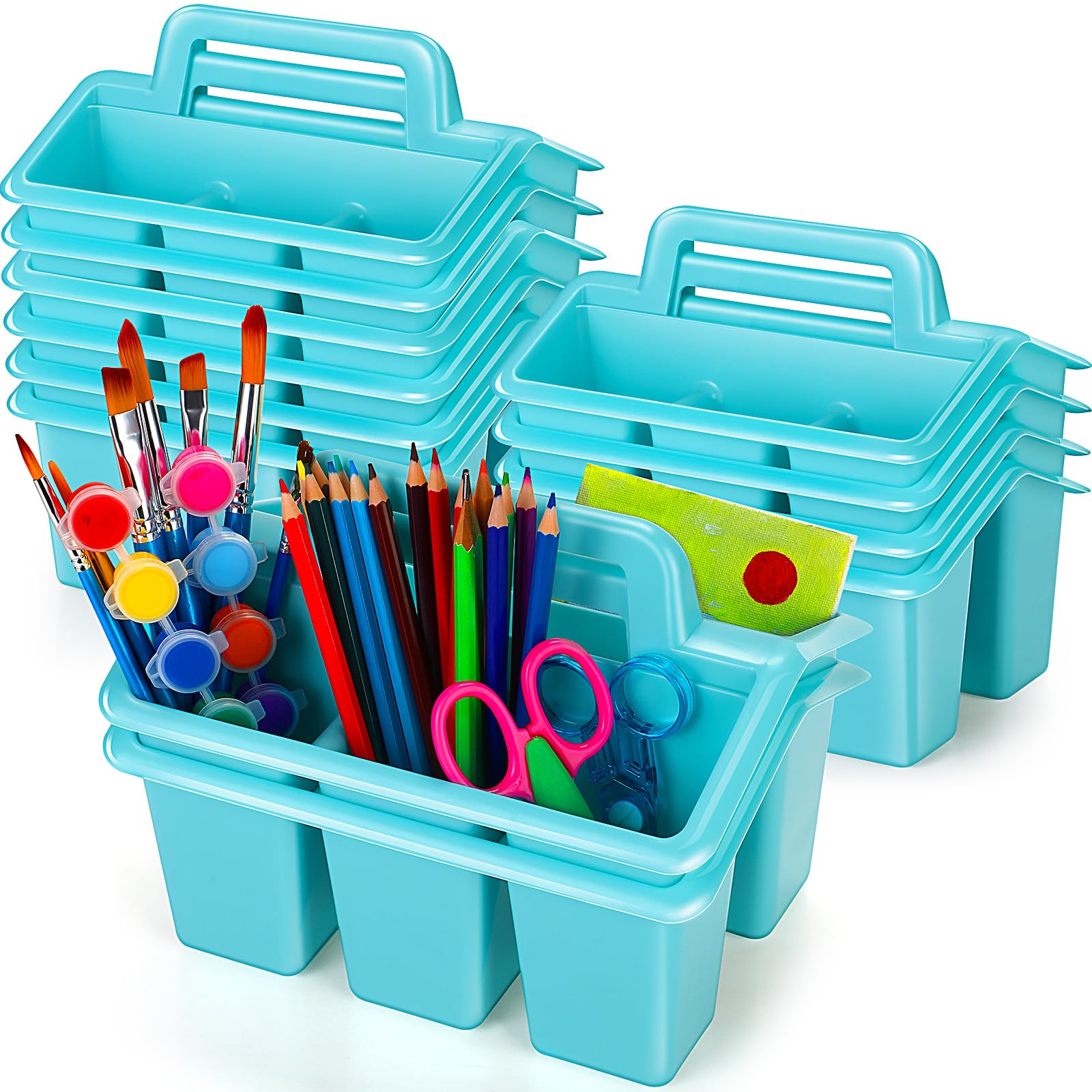 WILLBOND 12 Pcs Classroom Storage Caddies Stackable Utility Caddies with 4 Compartment Plastic Caddy with Handle Portable Storage Bins Organizers for