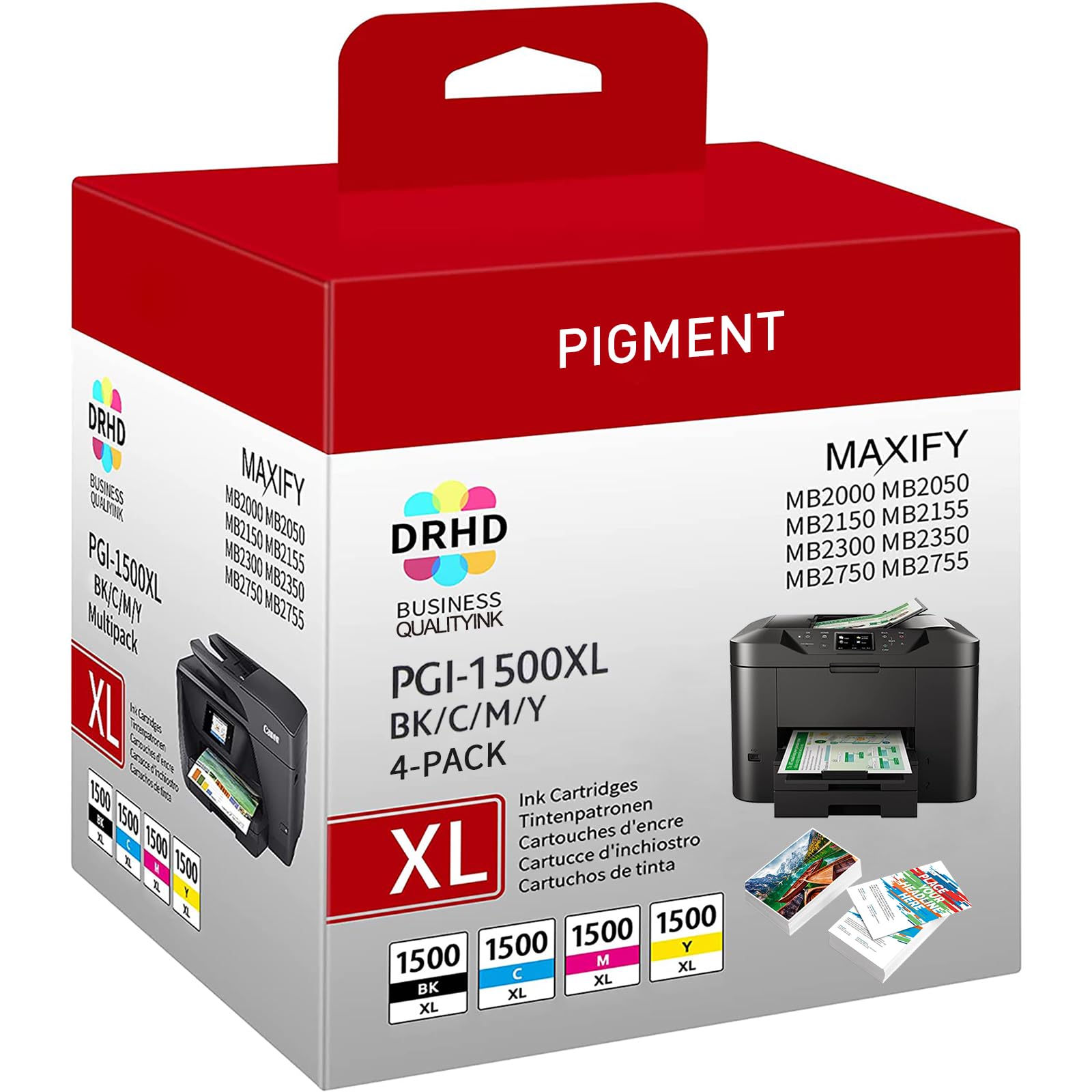 4er-Pack 1500XL Kompatibel mit Canon PGI-1500XL PGI-1500 Multipack Druckerpatronen (Schwarz, Blau, Magenta, Gelb) für Canon Maxify MB2750 MB2050 MB2150 MB2155 MB2000 MB2300 MB2350 MB2755 (Nicht-OEM)