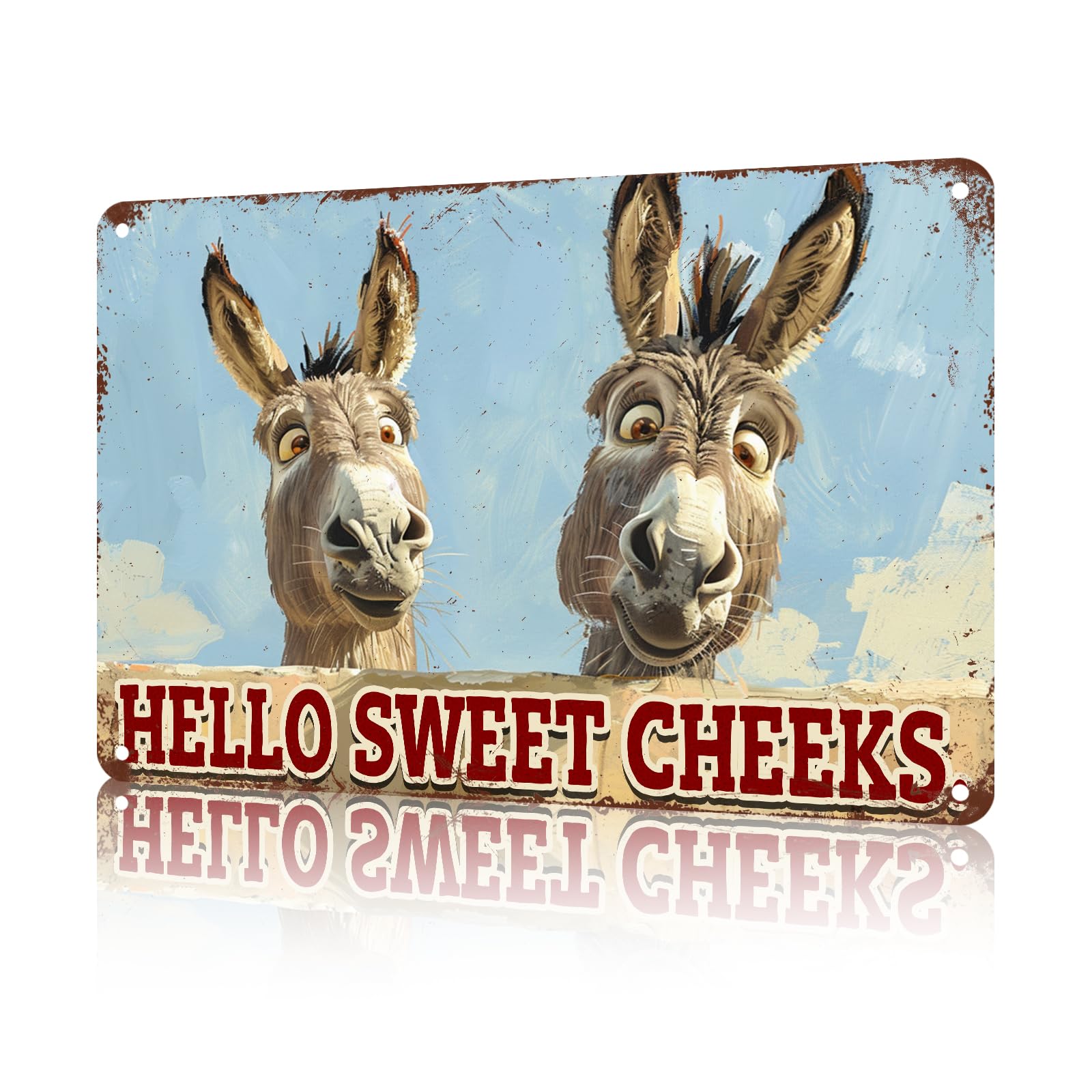 Anceky Funny Donkey Decor Hello Sweet Cheeks Donkeys Vintage Metal Signs Animal Tin Sign for Home Outdoor Wall Decor 8×12 Inch