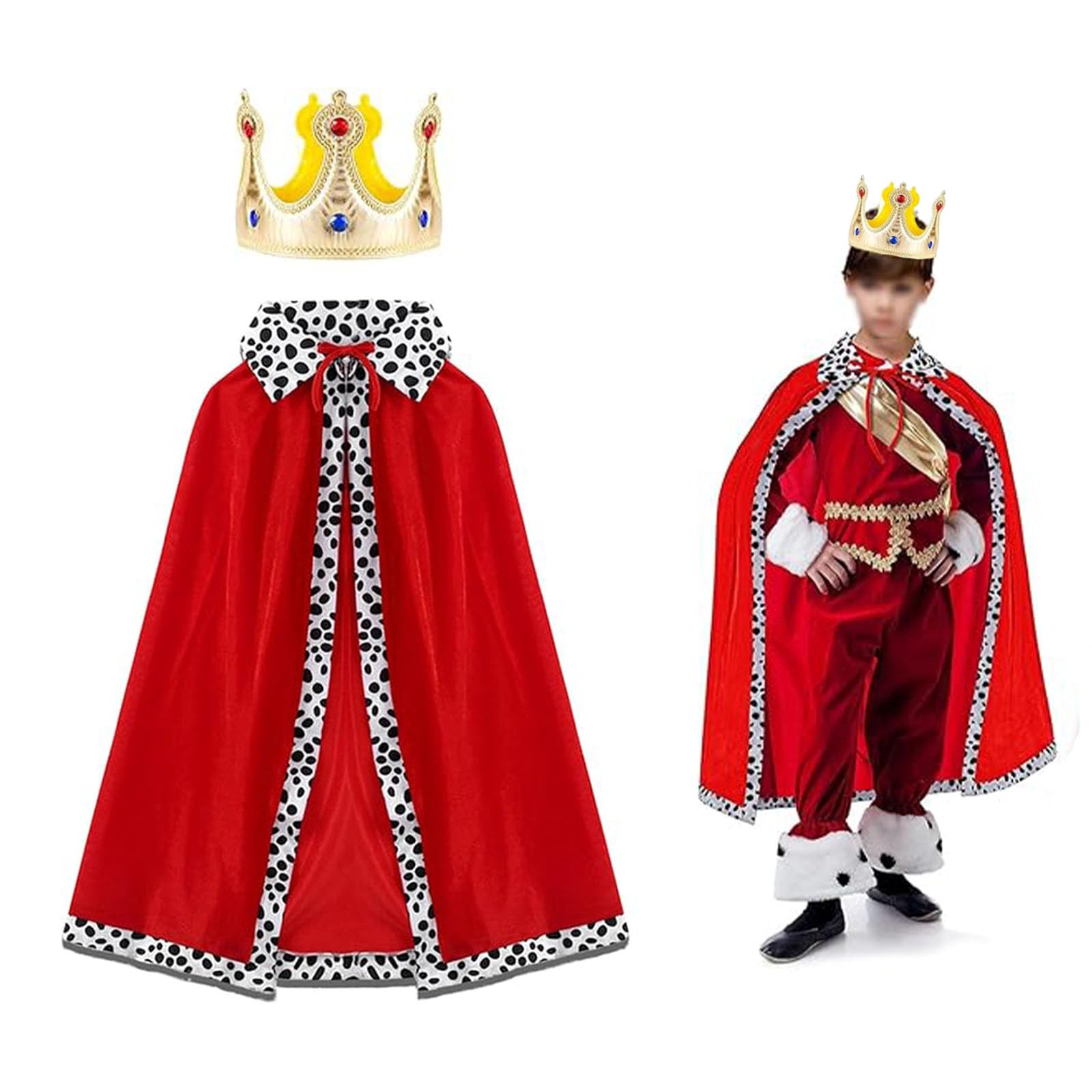 dinghaole Costume Set Prince Cloak And Crown Set for Role Play Medieval Prince King Cape Cloak Coat For Halloween Fancy Dress Cosplay Theme Party Carnival (90cm)