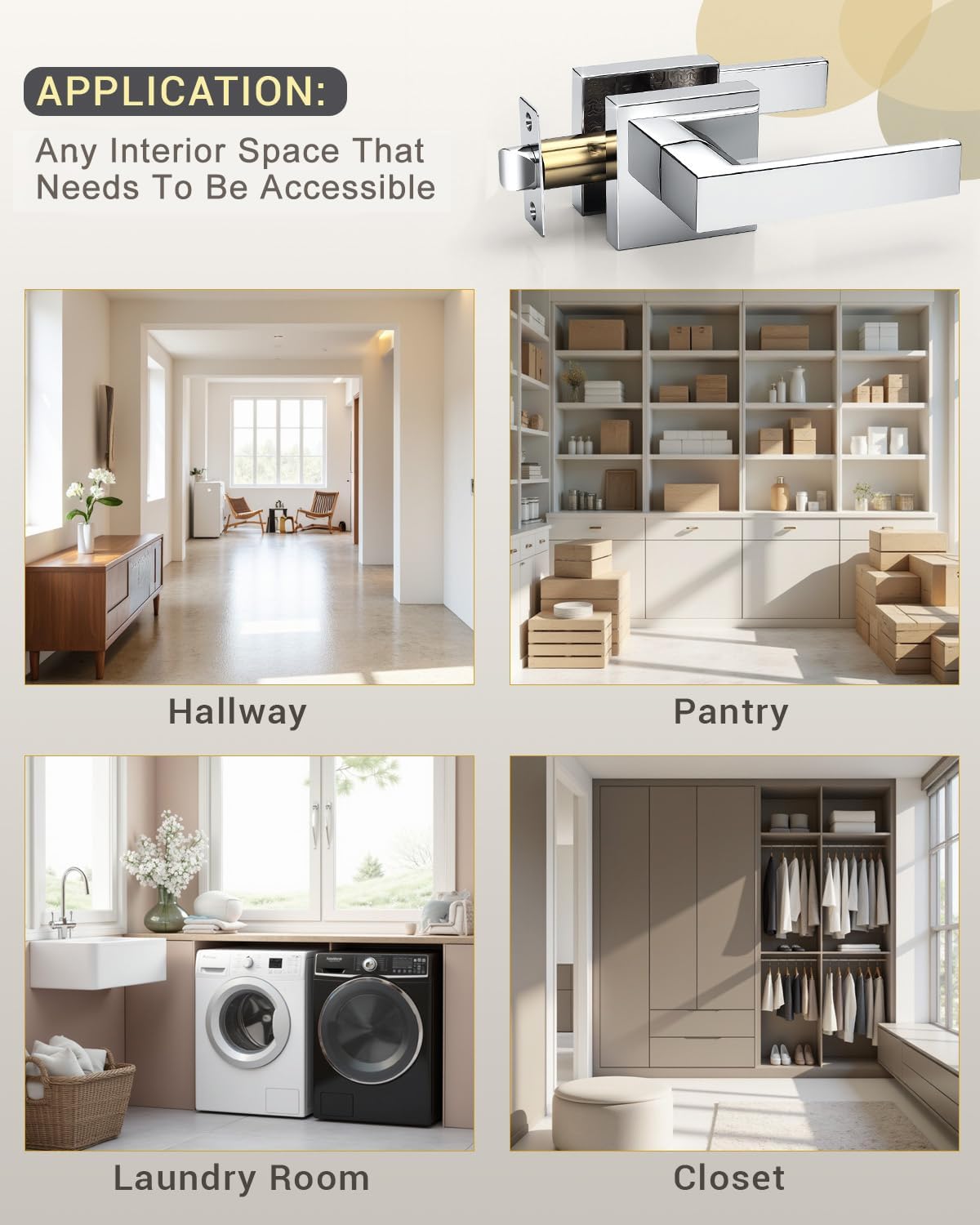 KNOBWELL 1 Pack Privacy Door Handle and 6 Pack Passage Door Handle Polished Chrome Heavy Duty Modern Door Levers Interior