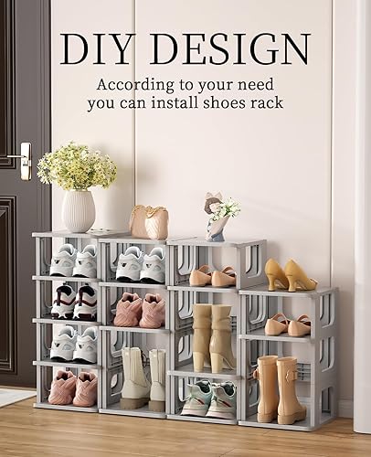 Miniatura 4 de HAIXIN Zapatero de 5 niveles, soporte de almacenamiento de zapatos duradero que ahorra espacio para armario, entrada, pasillo, dormitorio, baño, Gris