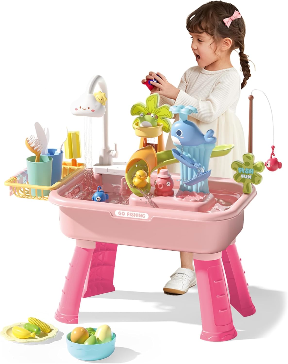 Kids Water Table for Toddlers 1-3 Play Sink Electric Play Sink with Running Water with Removable Table Legs Educational.