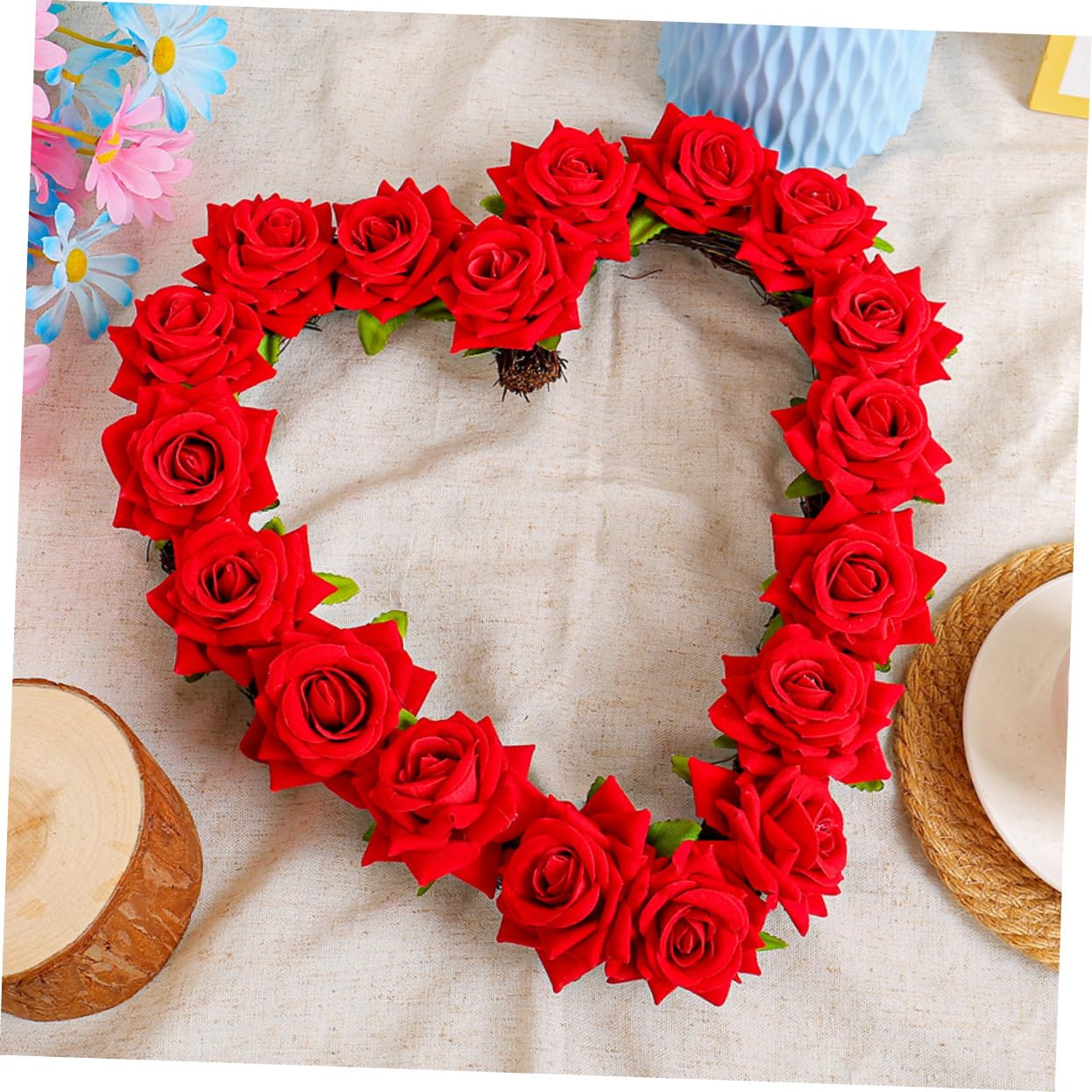 STOBAZA Guirnalda de Rosas Rojas Forma de Corazón para San Valentín para Puerta Principal Decoración Floral Romántica para Bodas y Fiestas de Parejas