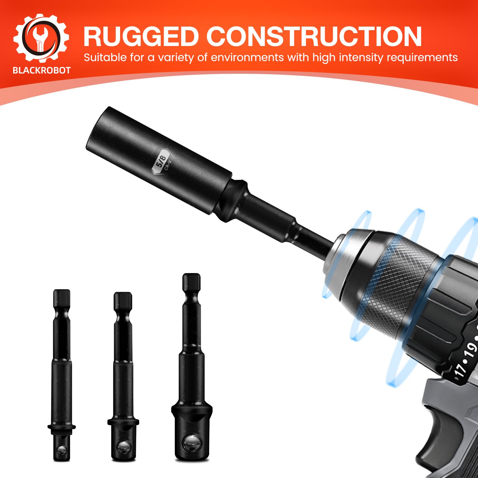 BLACKROBOT Adaptador de enchufe de impacto de 3 piezas, 1/10.2 cm, 3/20.3 cm 1/5.1 cm, juego de puntas de destornillador de extensión para bricolaje automotriz