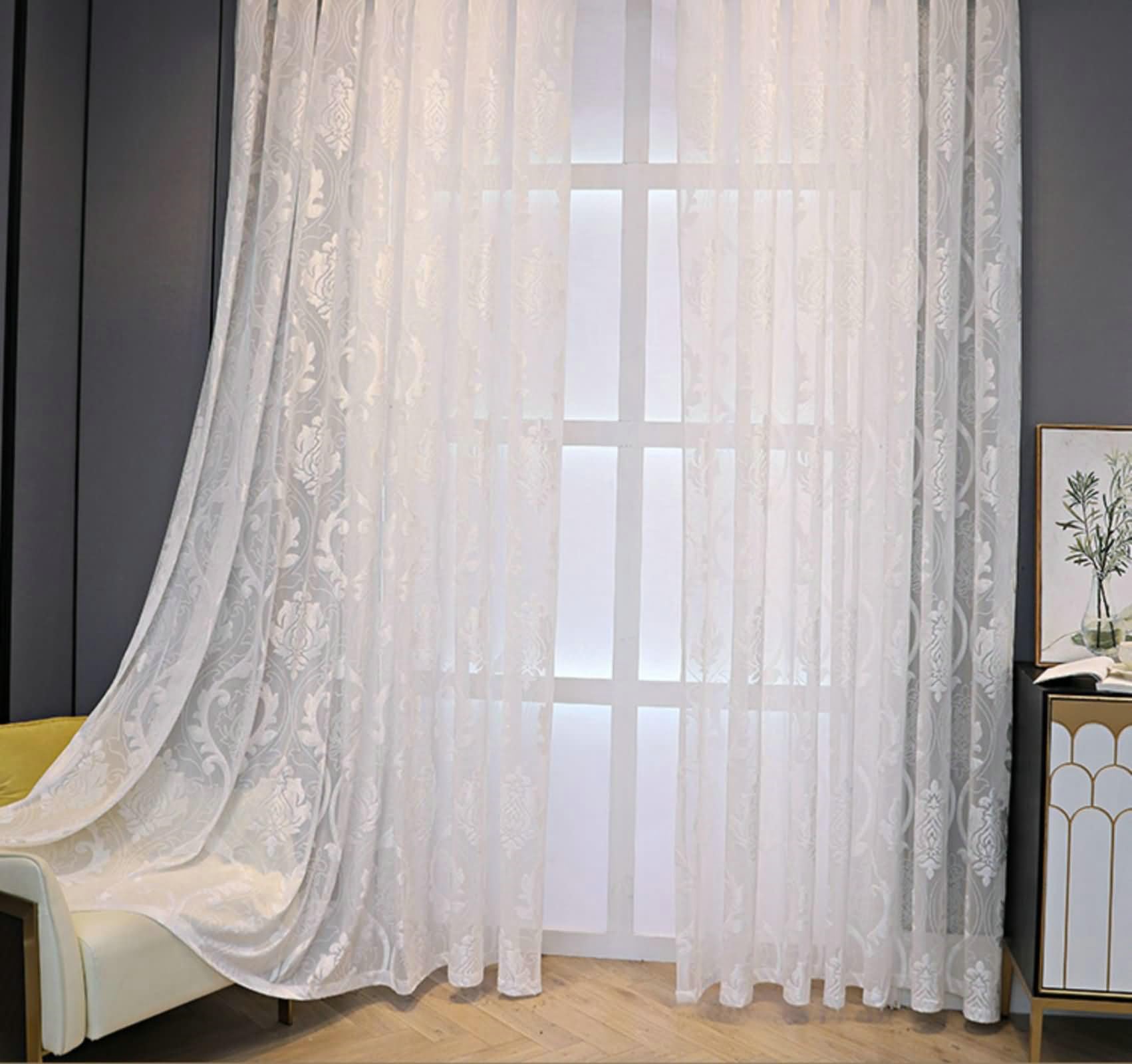 BCughia Tende trasparenti bianche lunghe 182,9 cm, set di 2 pannelli, motivo floreale, tende plissettate per camera da letto e soggiorno, 86,4 cm di larghezza x 183 cm di lunghezza