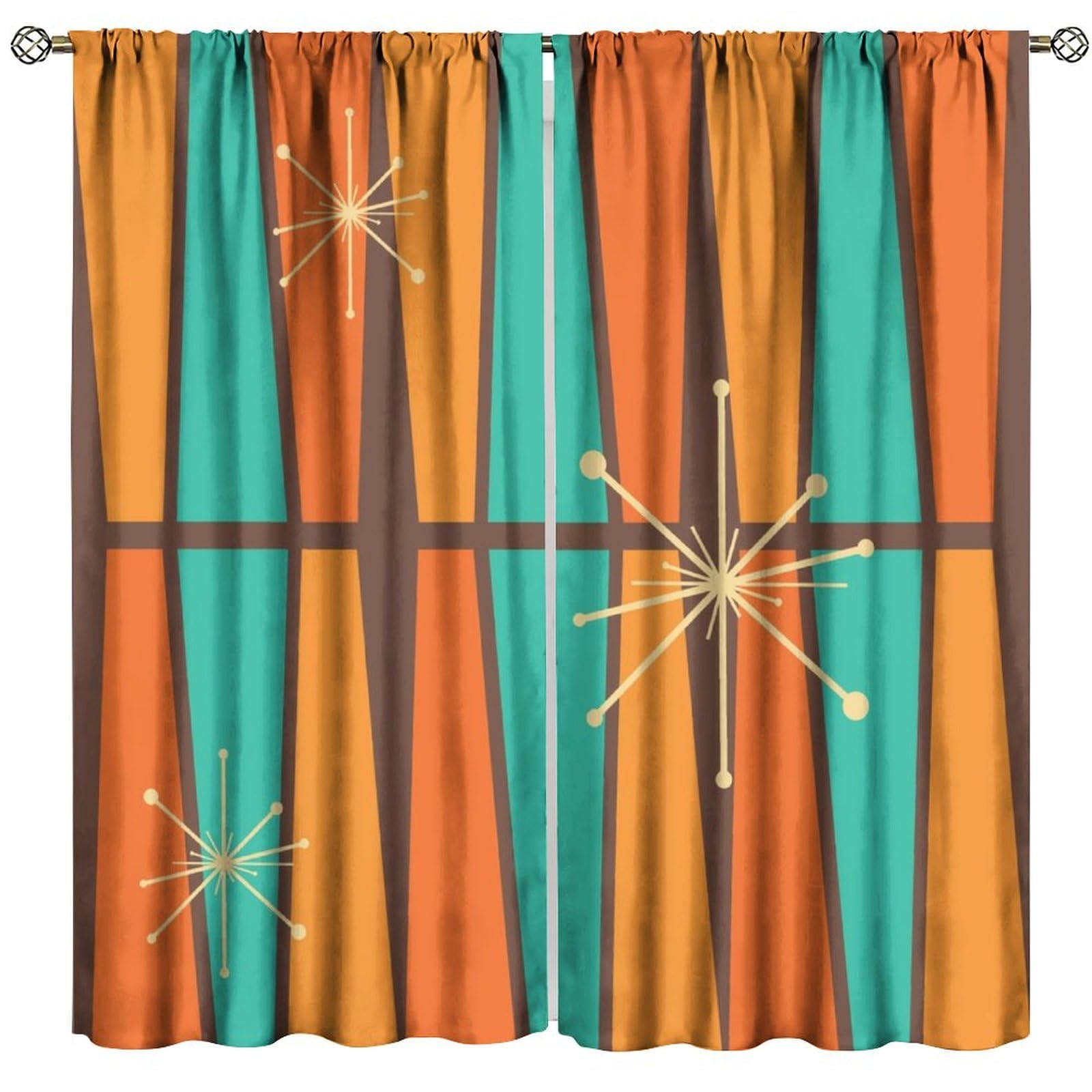FengMingRui Mid Century Modern Curtains Orange Yellow Geometry Retro Colorful Curtains Rod Pocket Blackout Window Treatment for Living Room Bedroom