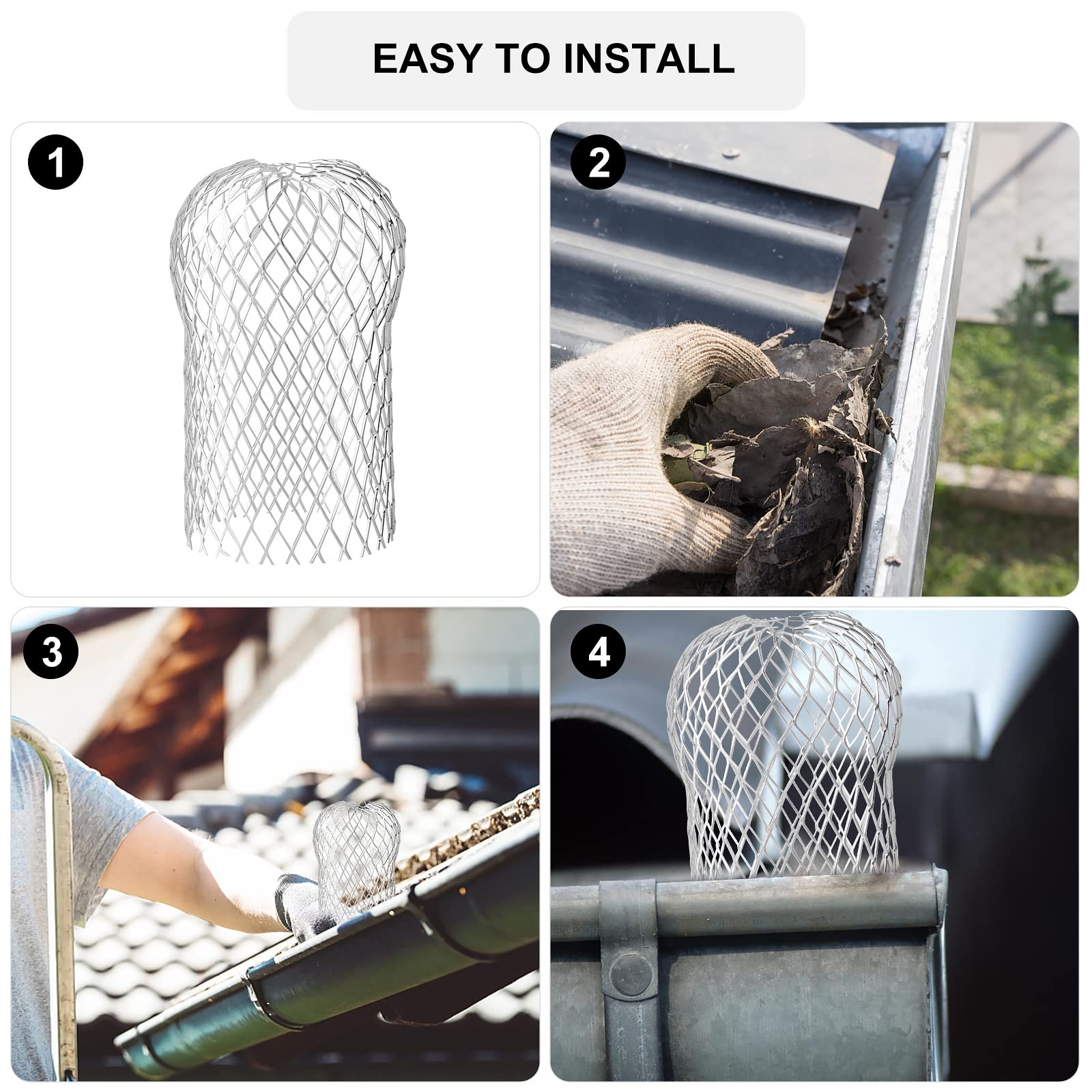 EFUTURETIME Sitko rynnowe, ochrona rury spustowej, aluminiowa kratka filtrująca (8 sztuk), ochrona rynny dachowej, liście, zanieczyszczenia, mech, ochrona rury deszczowej do rur dachowych