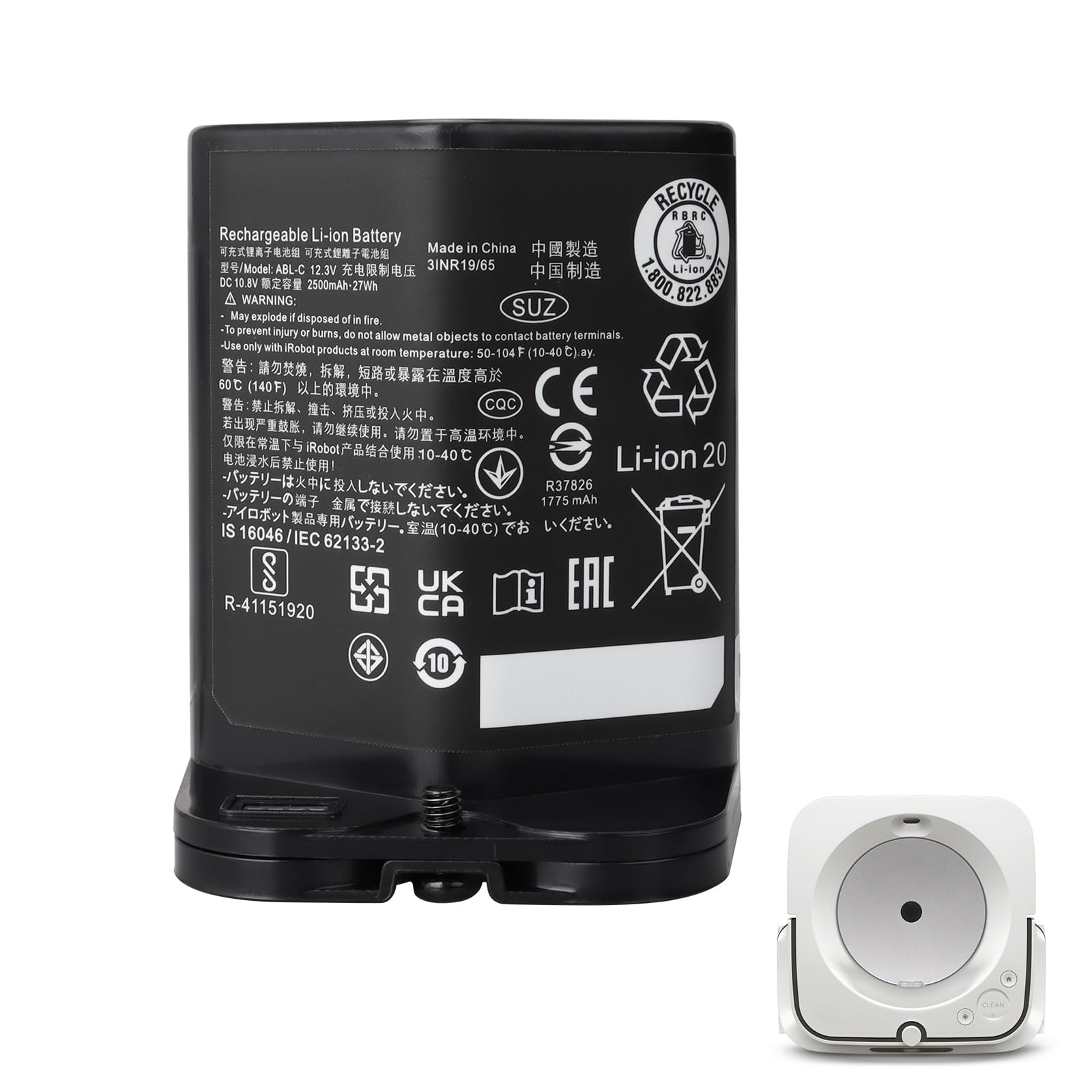 Batteria sostitutiva MXJFYY da 10,8 V e 2500 mAh per iRobot Braava Jet M6 (6110) Series, batteria agli ioni di litio per aspirapolvere M611020/M612880/M612680/M614480 ABL-C Series 3INR 19/65