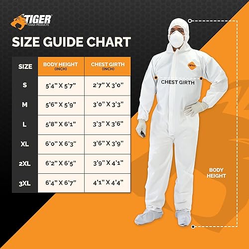 Miniatura 7 de Tiger Tough Heavy Duty White Disposable Coveralls - Industrial Grade Protective Full Body Chemical Suit, Cleaning Jumpsuit