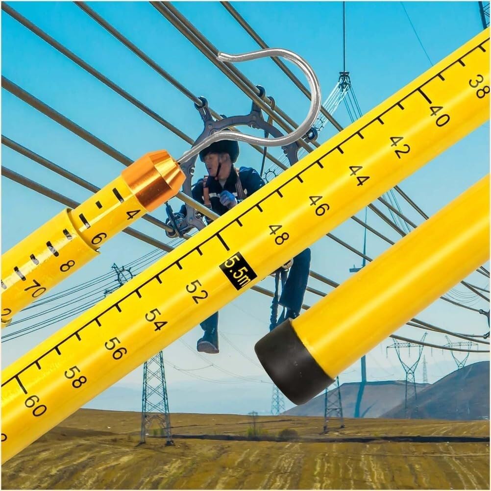 20/30/32/40/50ft Insulated Measuring Rod, Adjustable Height Telescopic Fiberglass Pole Measuring Stick for Electrical Work for Forestry/Power Utility Work with Carrying Bag(Yellow,15m/49.2ft)