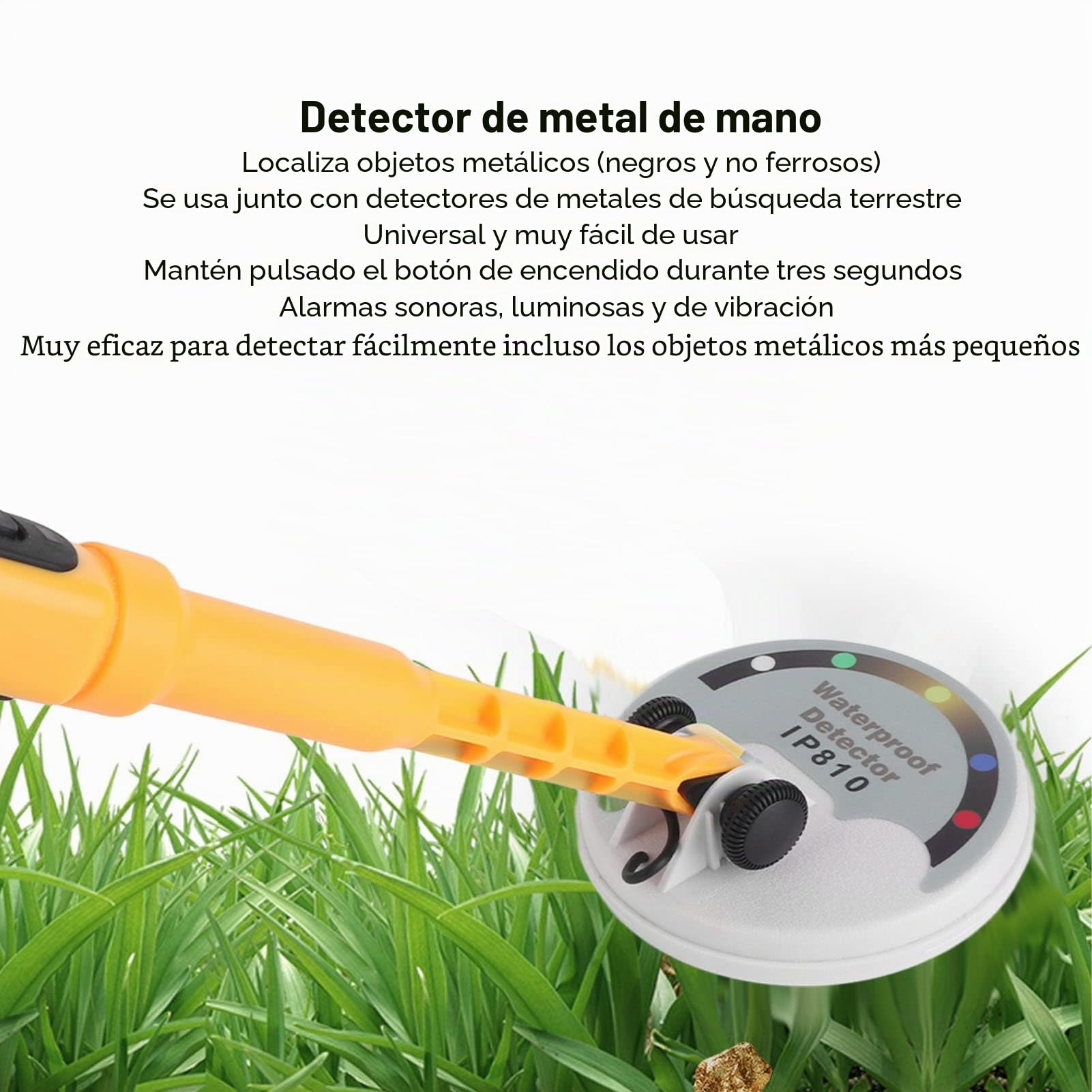 Detector de Metales Subacuático de Mano, Luz de Sonido y Modo de Alarma de Vibración, a Prueba de Agua para 30-60 Metros Bajo el Agua