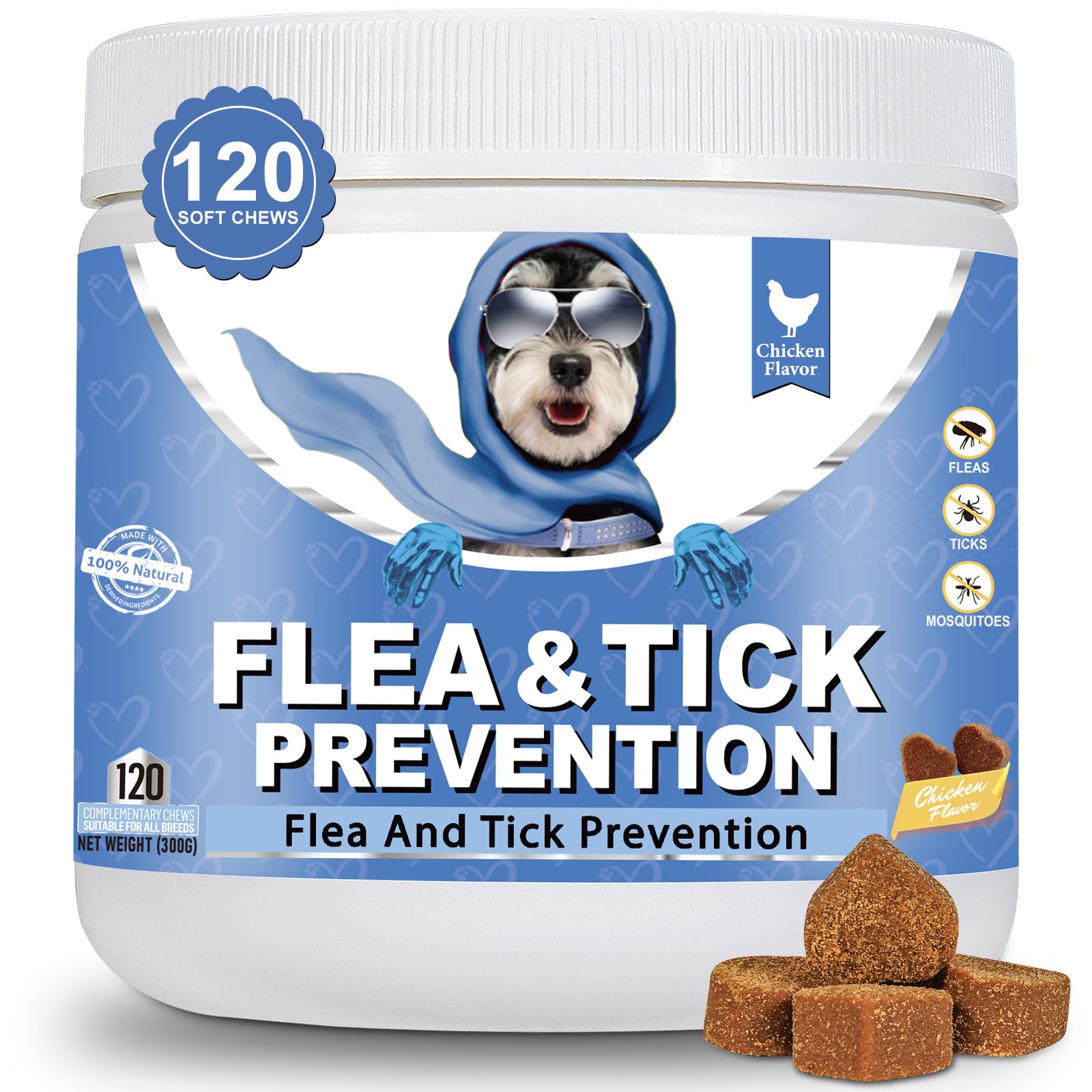 Bailey & Buddies Flea & Tick Prevention Chews for Dogs, All breeds, Senior & Puppy Friendly, 2month supply