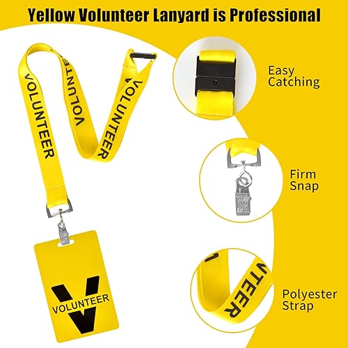 Miniatura 3 de Juego de 10 cordones para voluntarios con insignias, insignias amarillas de voluntario para eventos, insignias de nombre de voluntario para