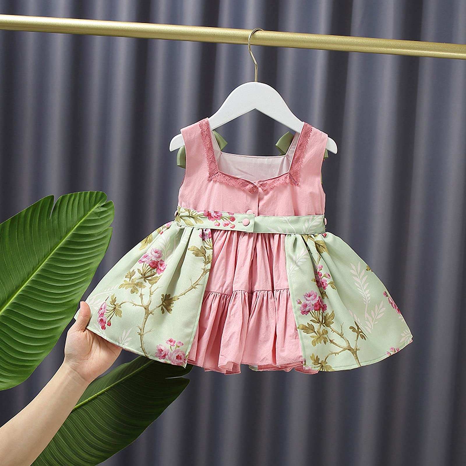 Mädchenkleid + Slip, zweiteiliges Set, ärmelloser westerock mit Baby-Print, Schleife, sommerlicher süßer und süßer Tutu-Rock in A-Linie