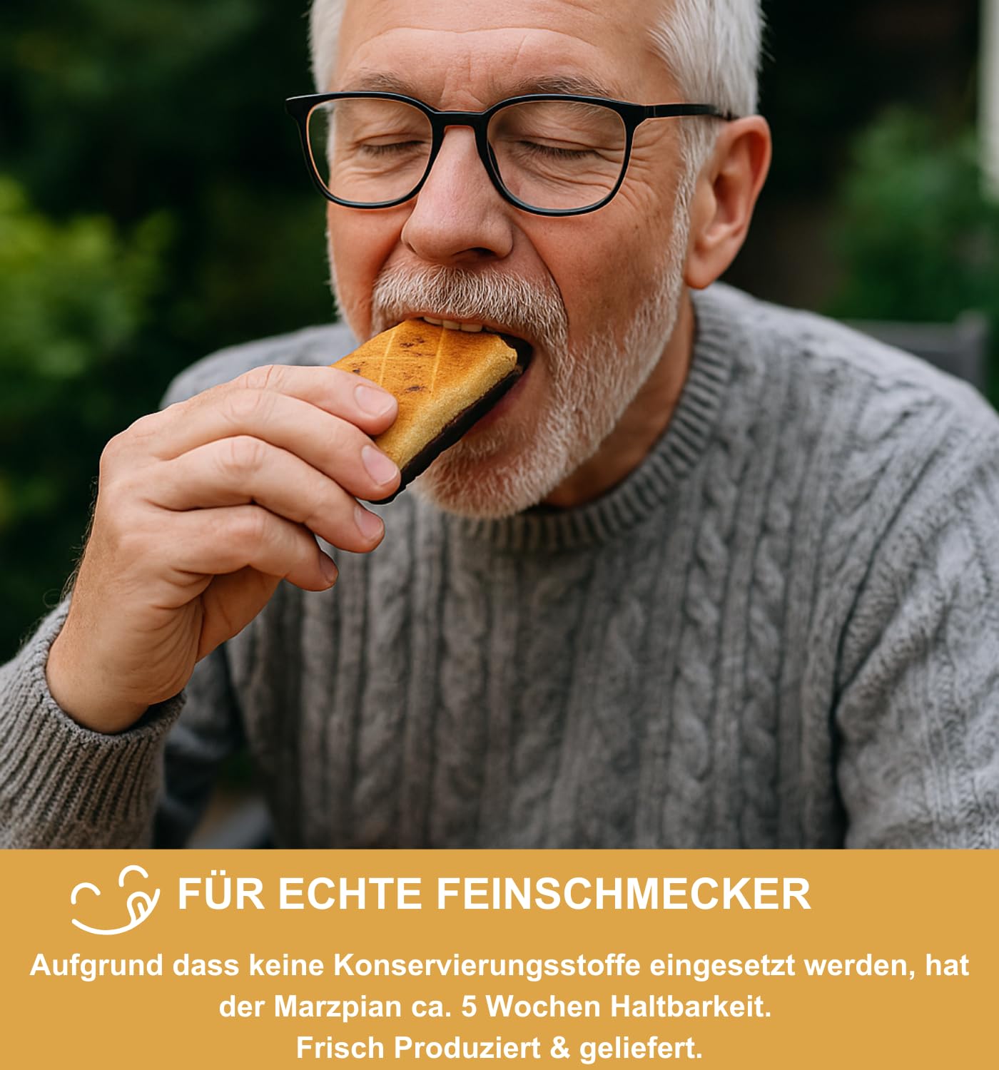 Edelmond geflämmtes Bio Marzipan-Brot. Handgemacht aus Mandeln, Honig und Kakaobohne - Bitterschokolade. Königsberger XL-Praline Geschenk