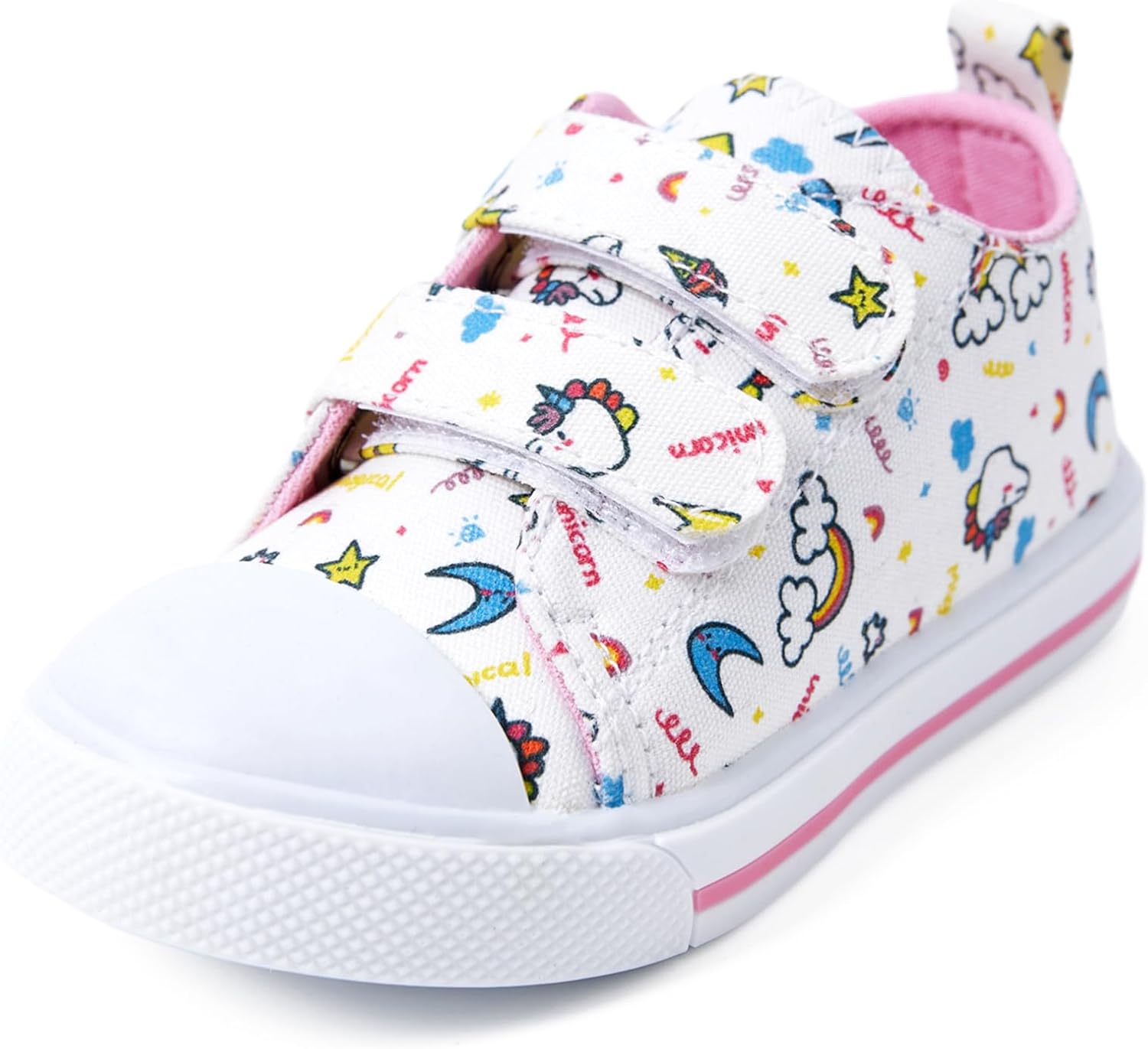 PATPAT Toddler Little Girls Canvas Sneakers Hook and Loop Kids Soft Walking Shoes