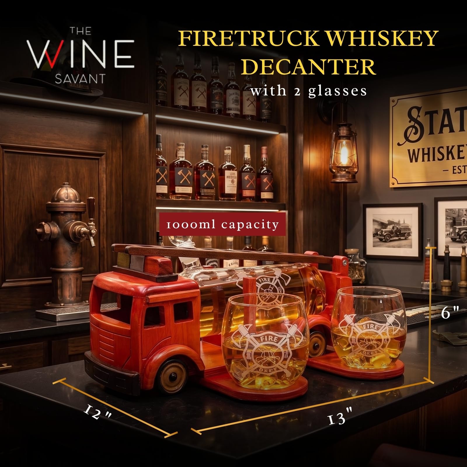 Photo 1 of The Wine Savant Fire Truck Whiskey Decanter Set with 2 Glasses