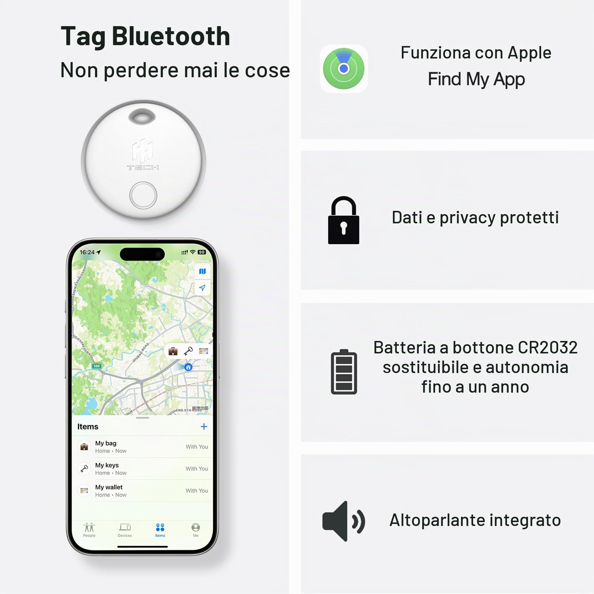 SmartTag Lite per Apple iOS: Trova chiavi, trova oggetti, trova il tuo portafoglio e oggetti di valore in tutto il mondo, compatibile con iPhone Dov'è App, utilizzando tecnologie avanzate di
