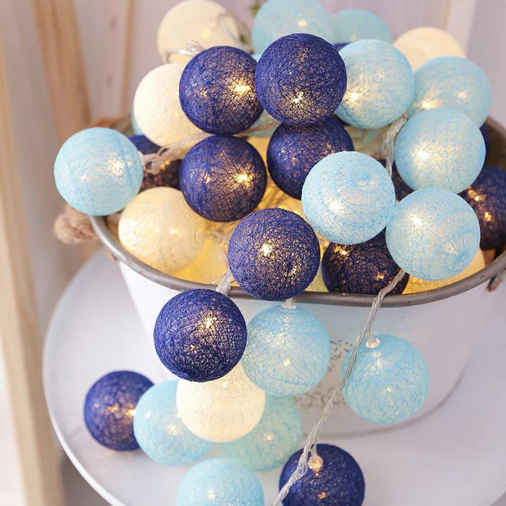DOTBUY-SHOP LED Cotton Ball String Lights Xmas Fairy Lights Christmas Decoration Battery Operated for Indoor outdoor New Year Holiday Wedding Party Bed Decor Garlands (Blue,3M/20LED)